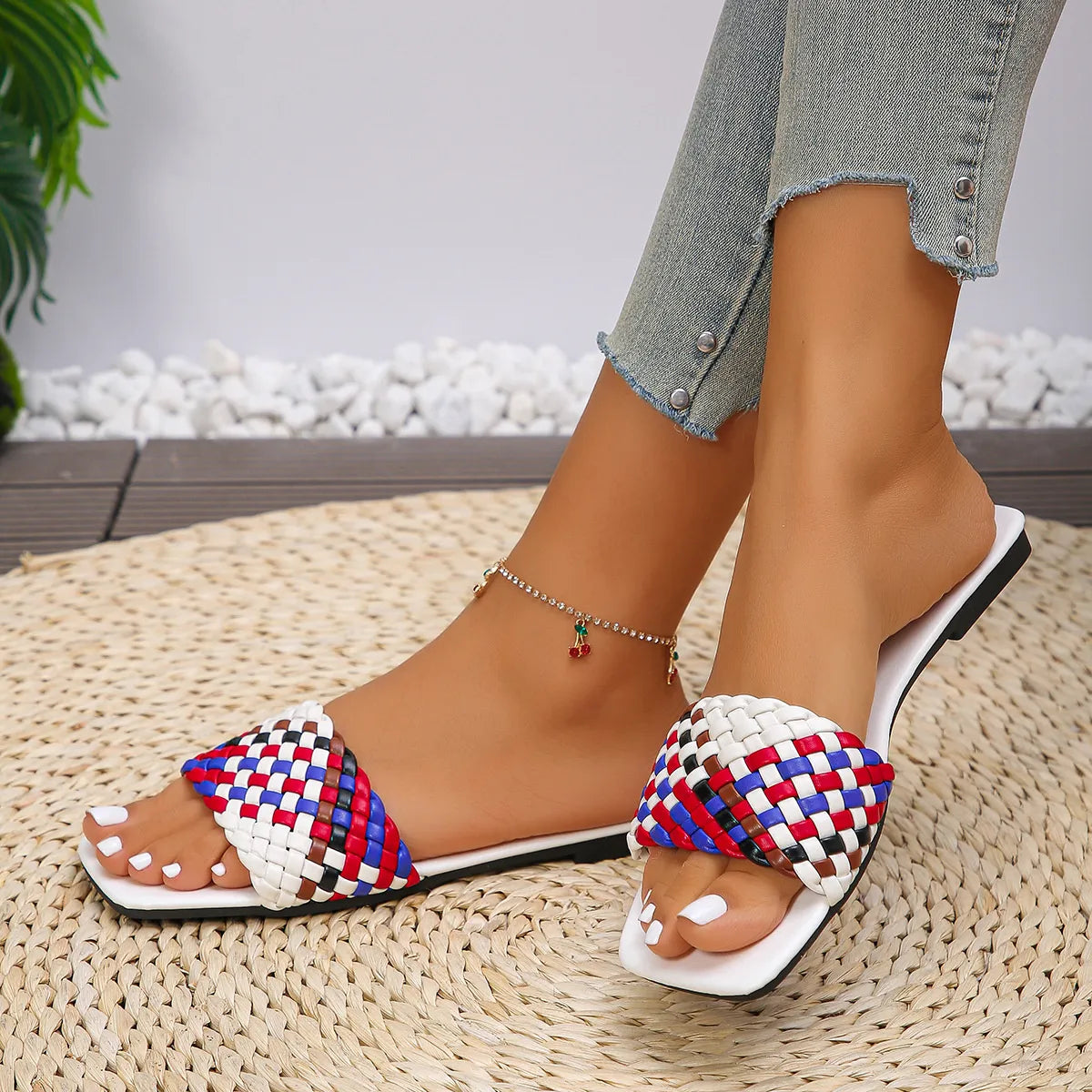 Colorful Open Toe Flats Sandals