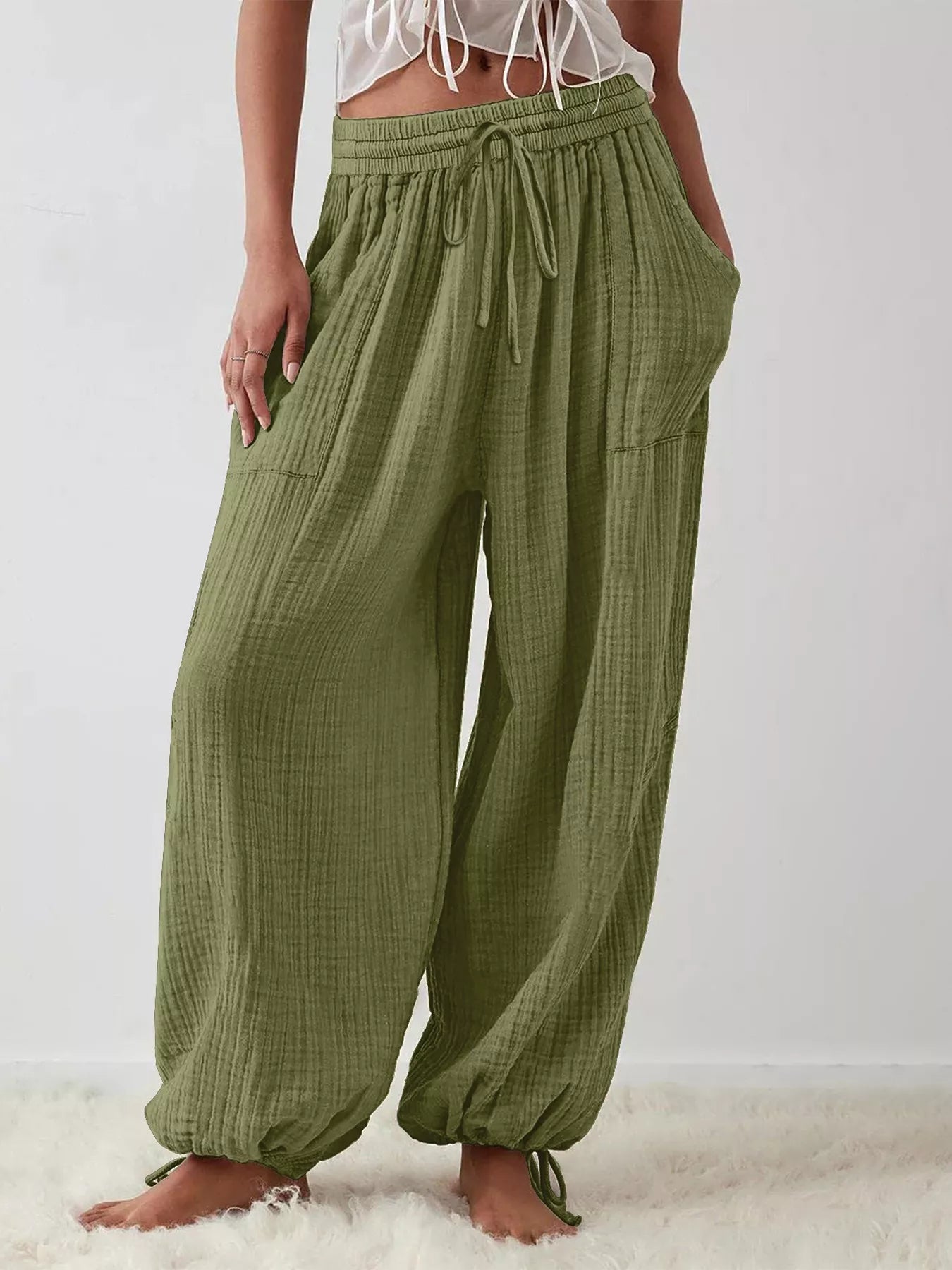 Loose Fit Gauze Drawstring Pants