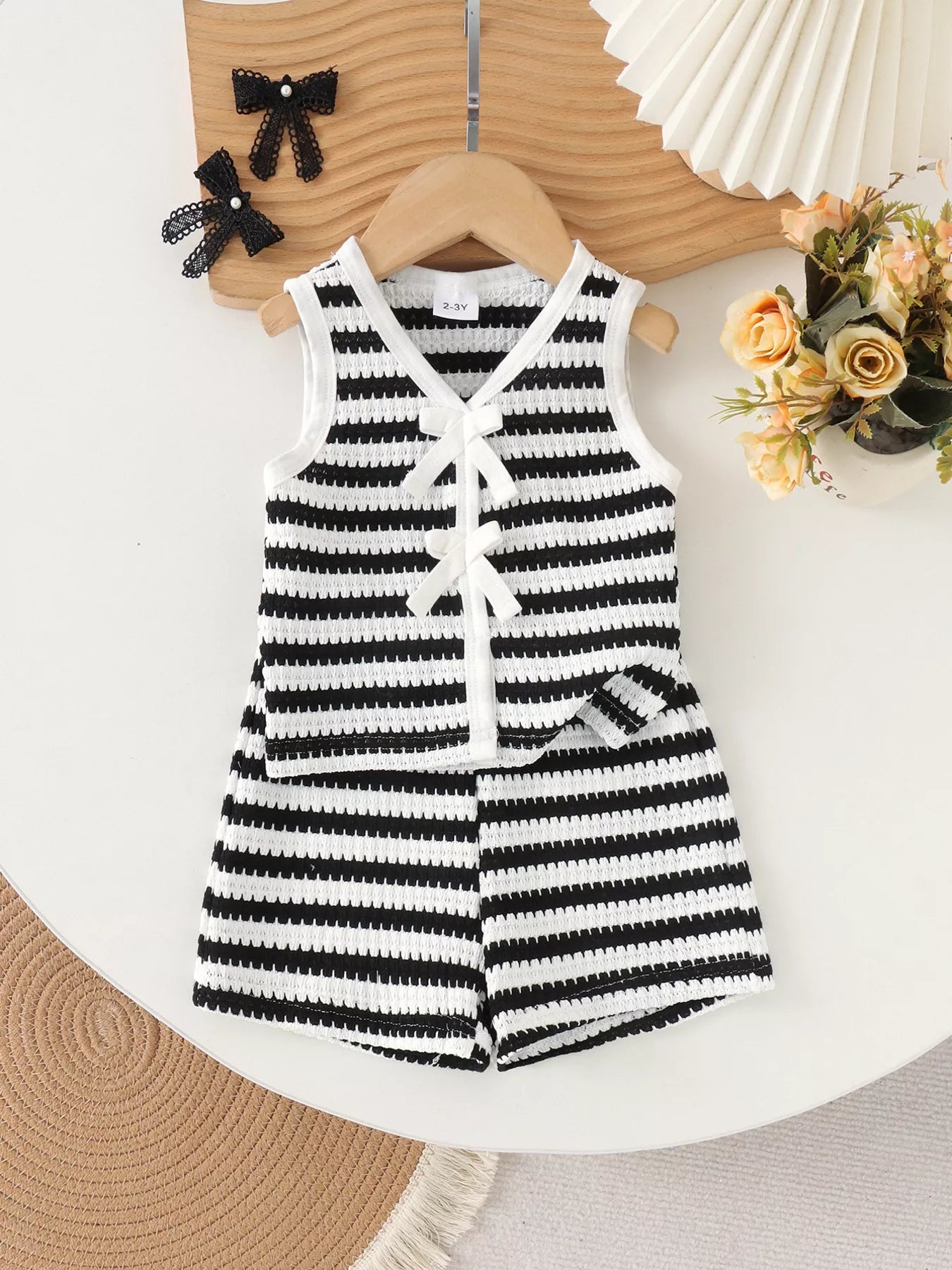 Children's Striped Knit Vest and Shorts Set