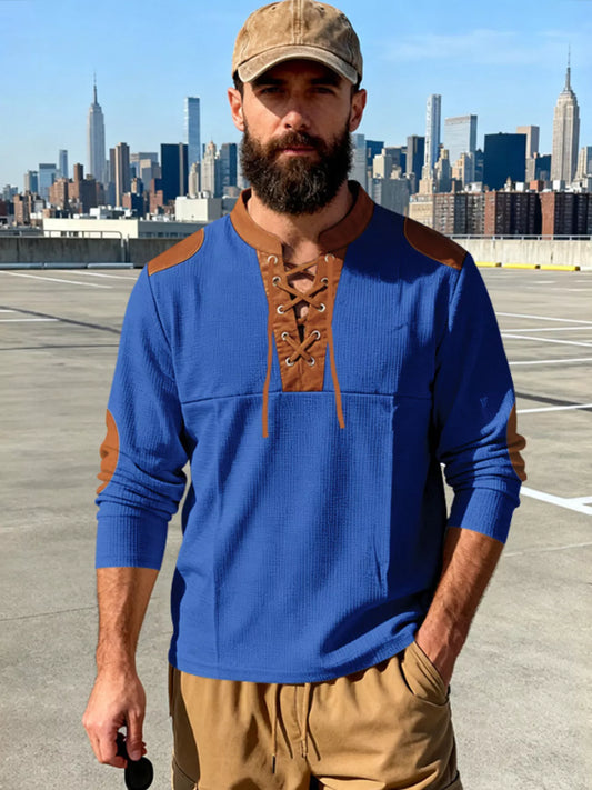 Men's Full Size Vintage Lace-Up Long Sleeve T-Shirt Plus Size