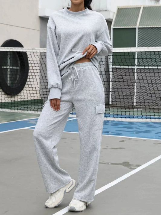 Dropped Shoulder Sweatshirt and Pants Set