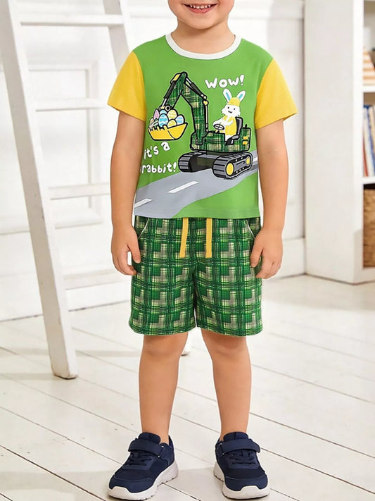 Children's Rabbit Excavator Print Tee and Shorts Set