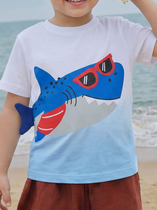Children's Shark Graphic Round Neck T-Shirt