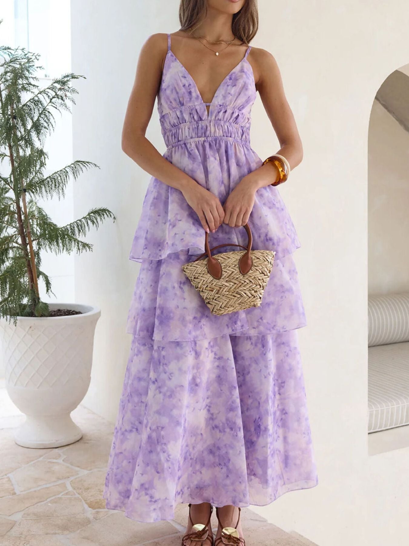 Tie-Dye Ruffled Layered Maxi Dress