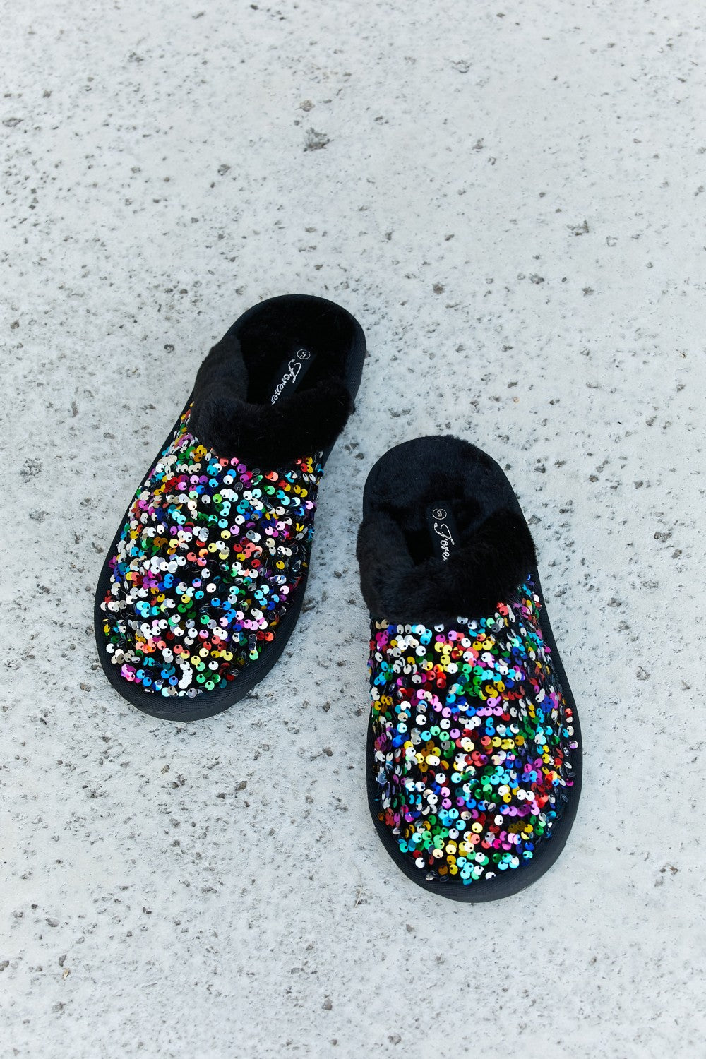 Forever Link Multicolored Sequin Faux Fur Slipper