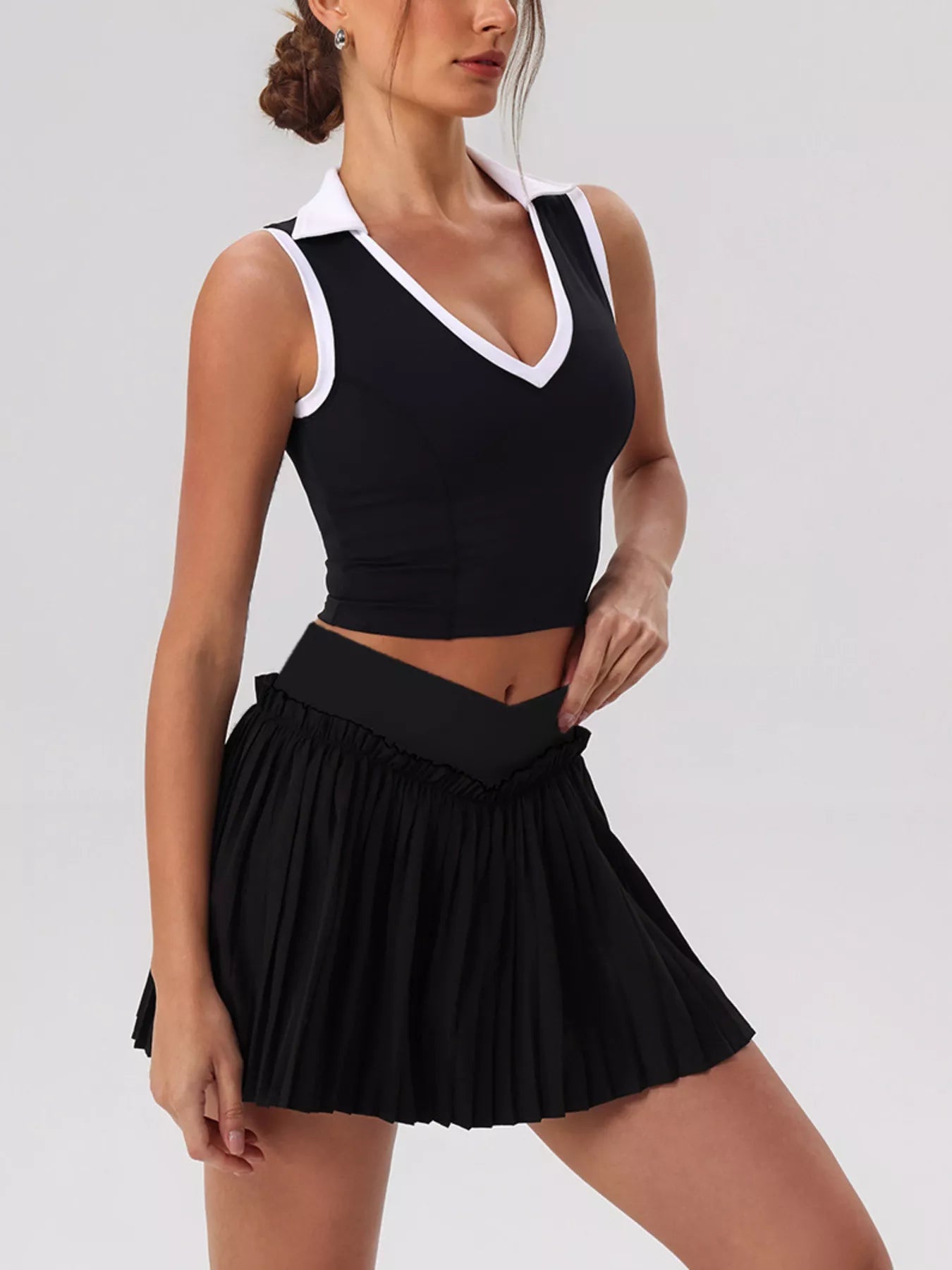 Sleeveless Top and Pleated Skirt Active Set