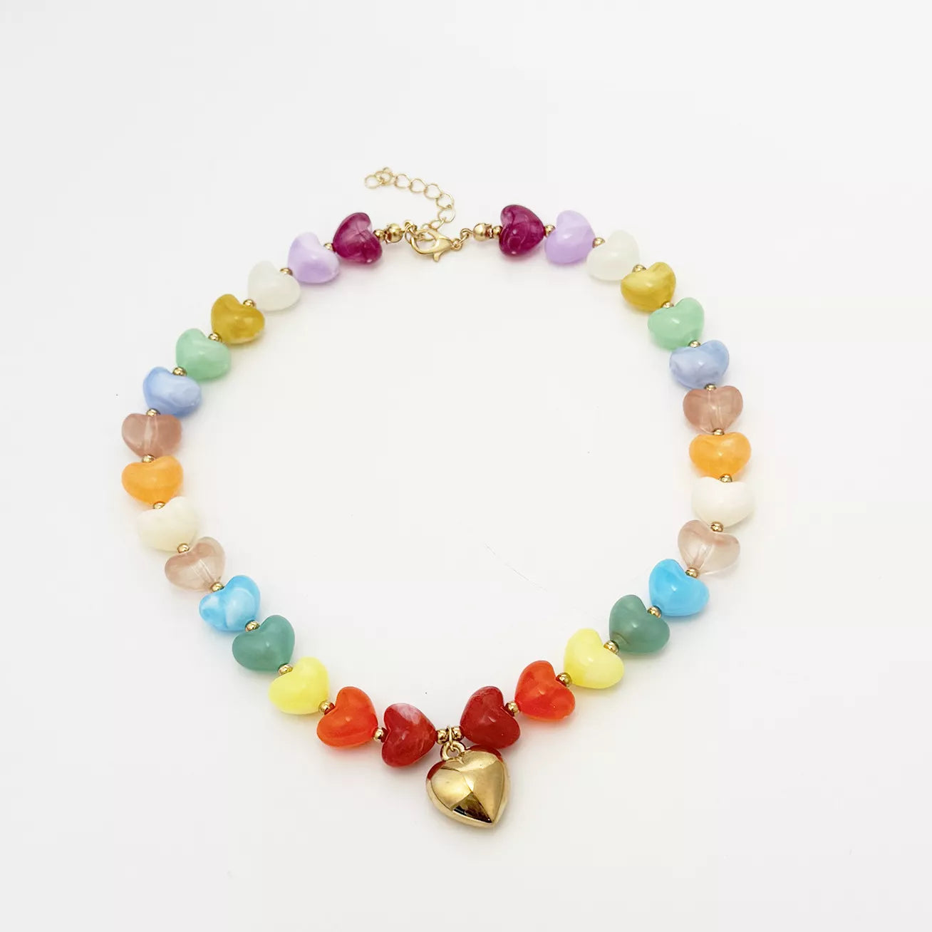 Colorful Heart Pendant Beaded Collarbone Necklace