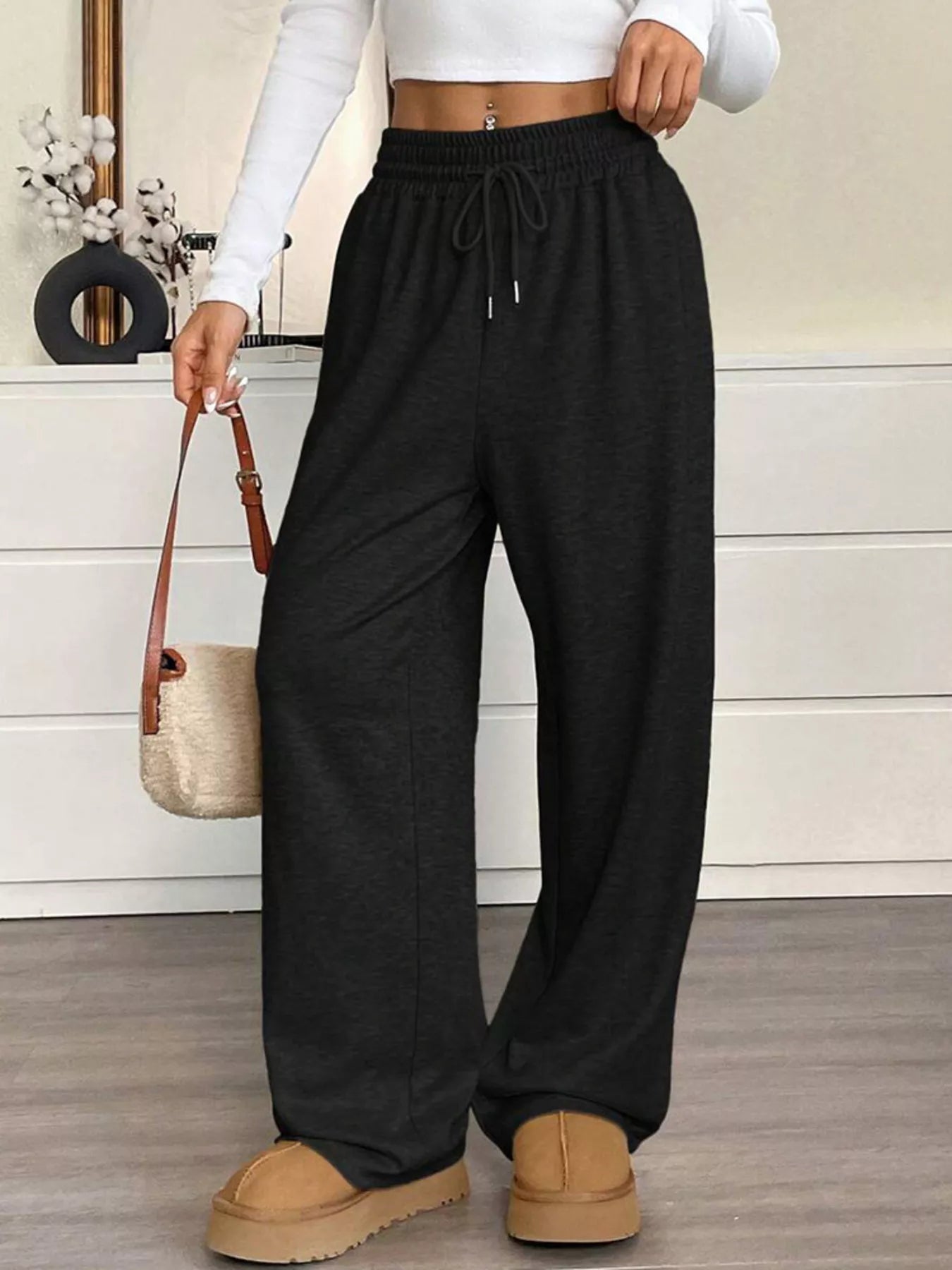 High-Waisted Wide-Leg Pants with Drawstring