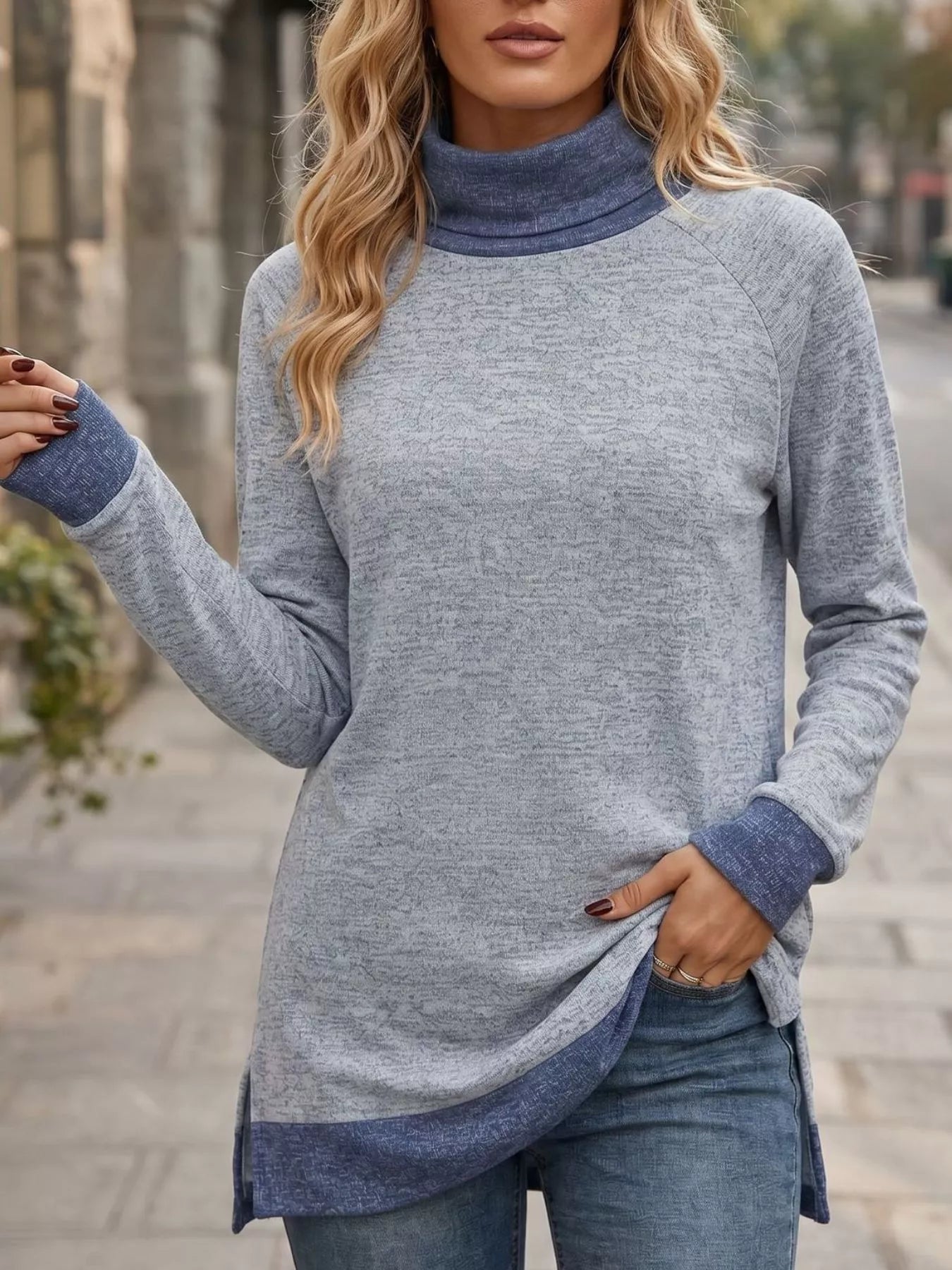 Turtleneck Raglan Sleeve T-Shirt