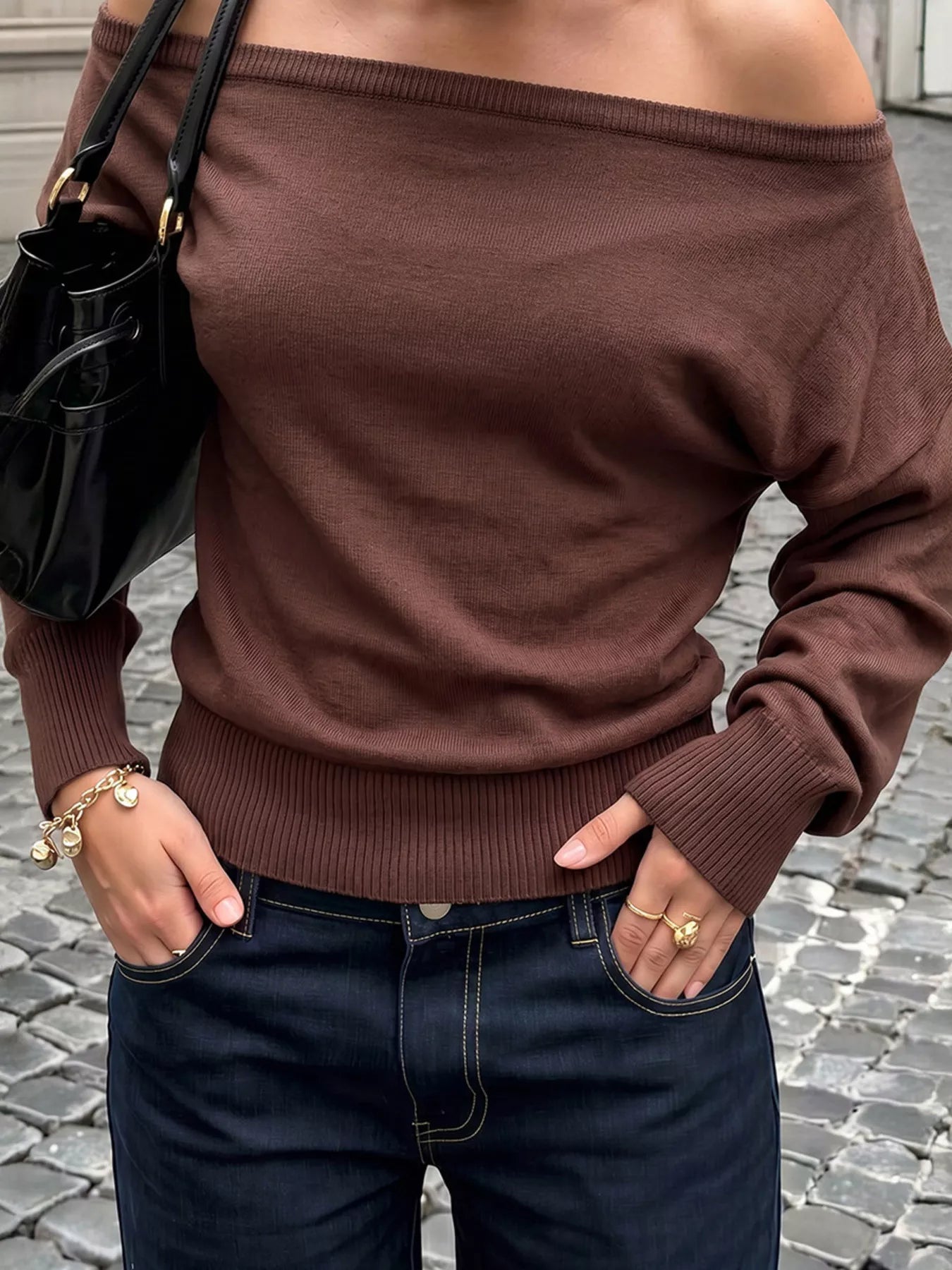 Boat Neck Long Sleeve Sweater