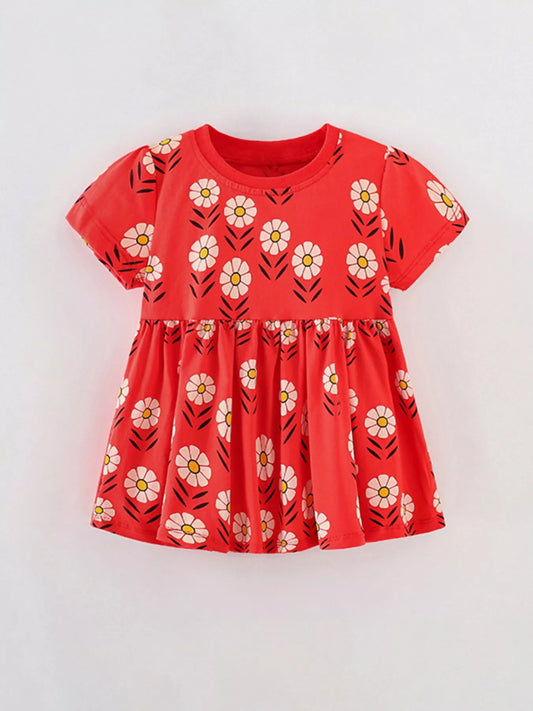Children's Floral Print Short Sleeve Dress
