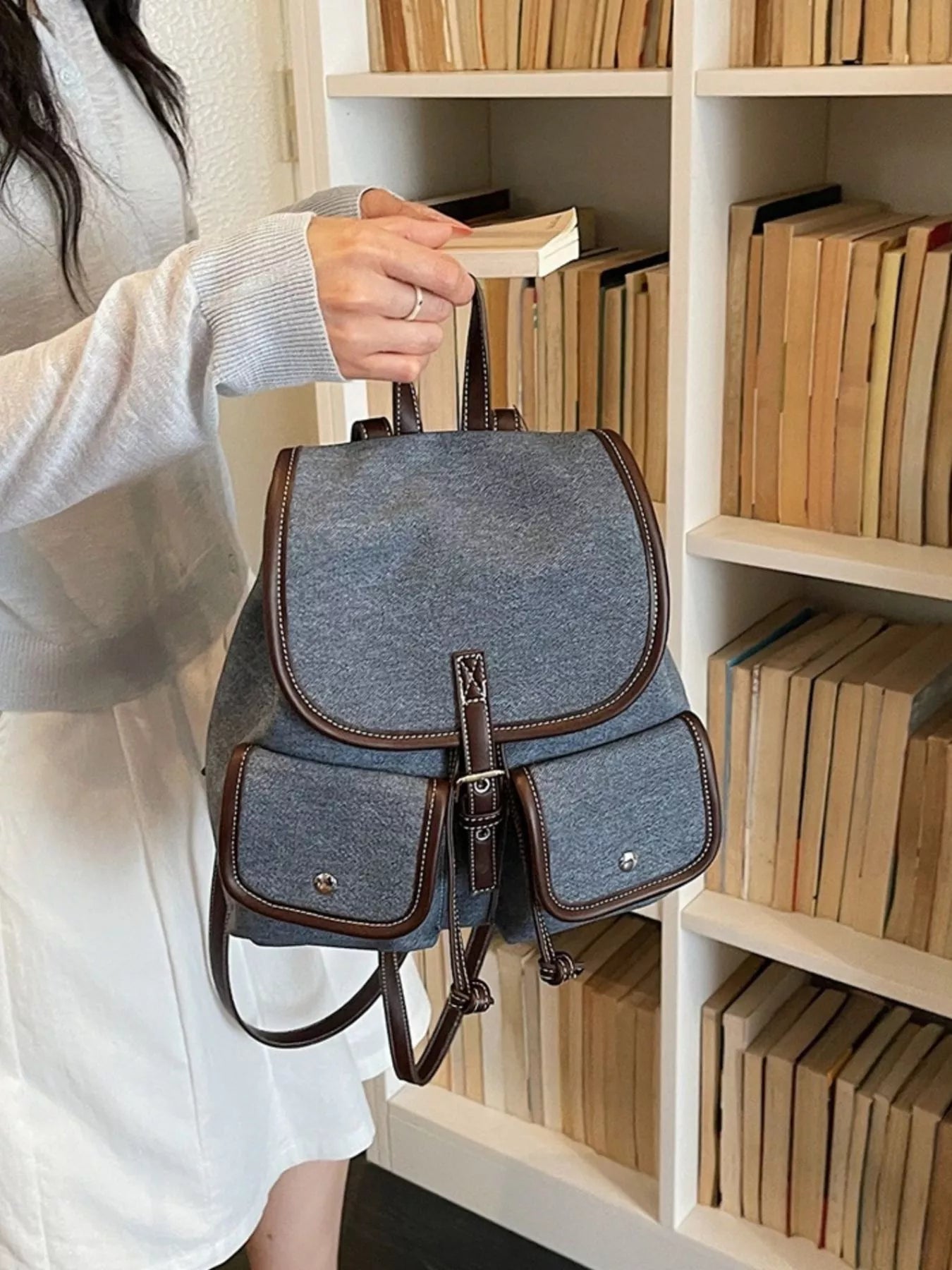 Casual Denim Flap Backpack Bag