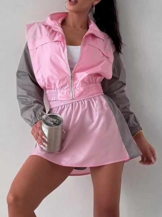 Color Block Outerwear and Skirt Set