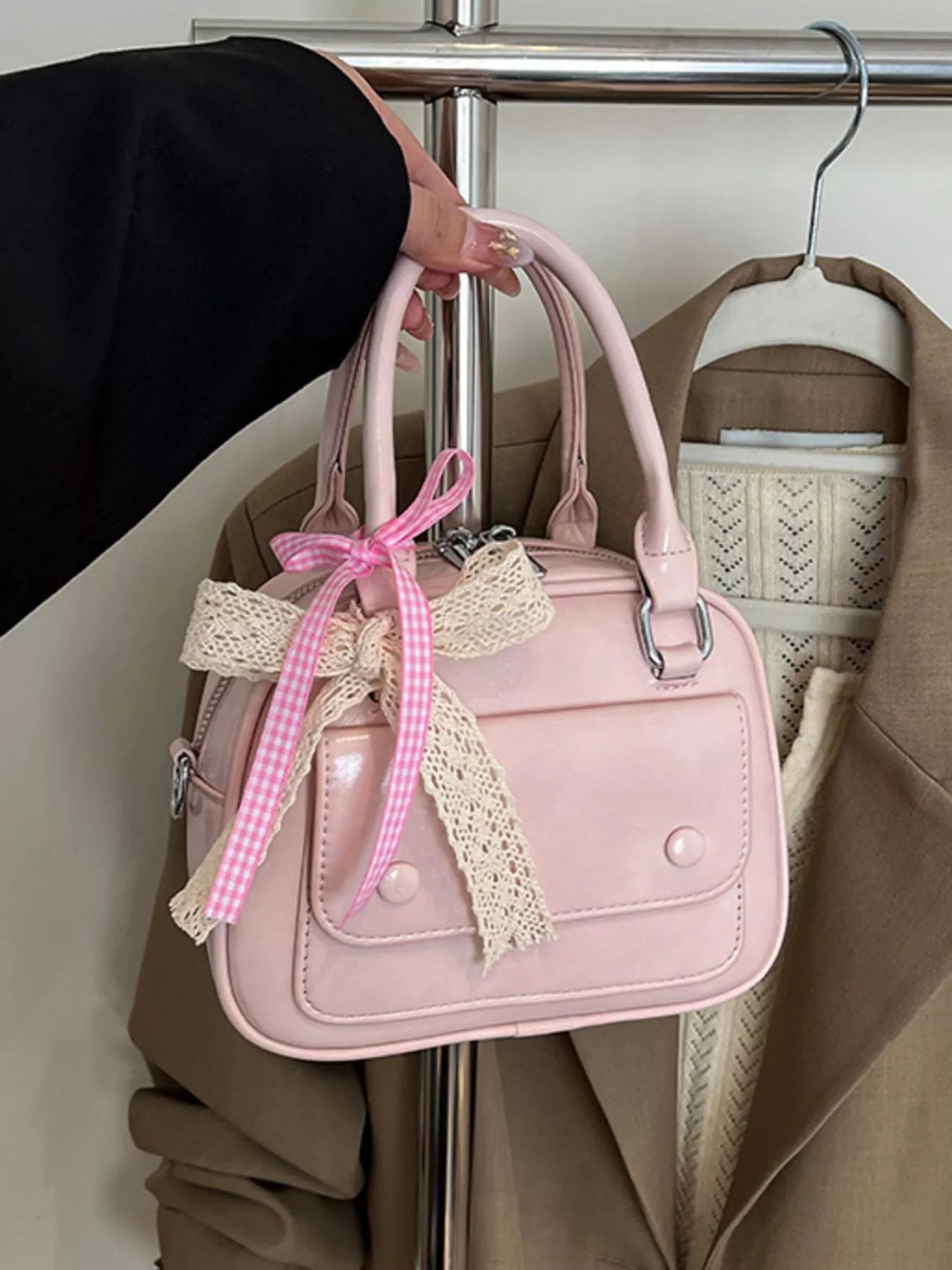 Bow Decor Top Handle Handbag