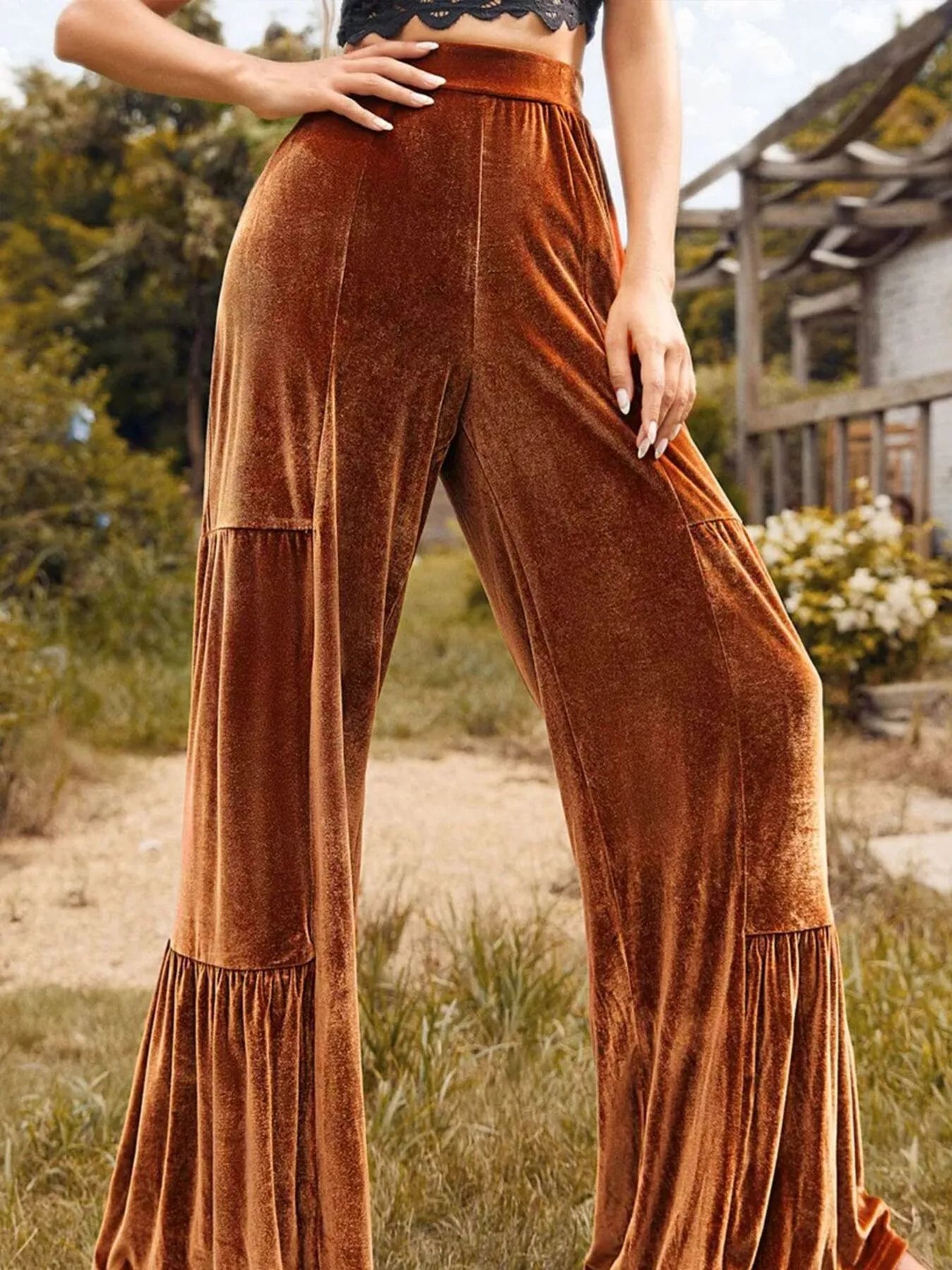 Velvet High Waist Wide Leg Pants