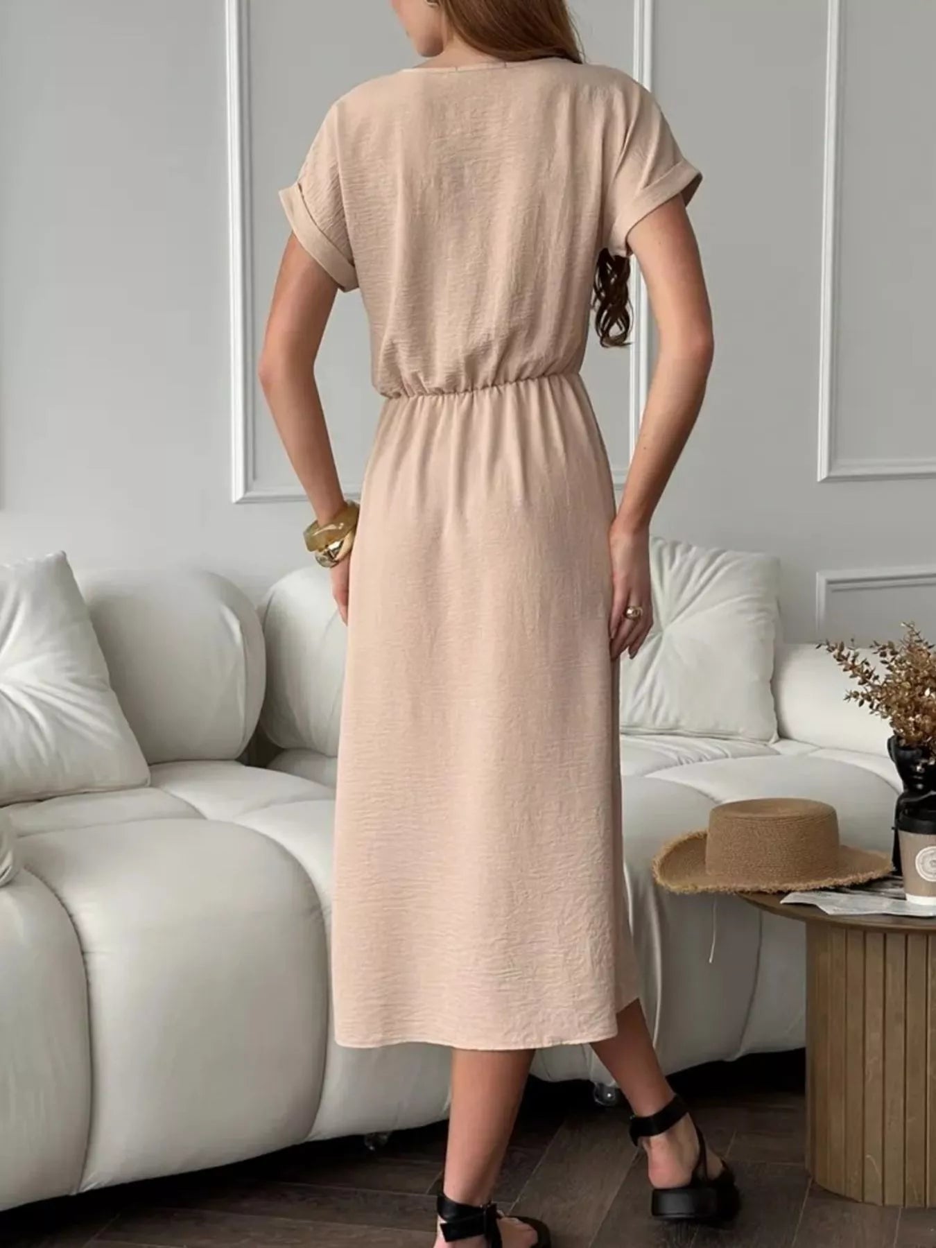 Casual Drawstring Waist Midi Dress