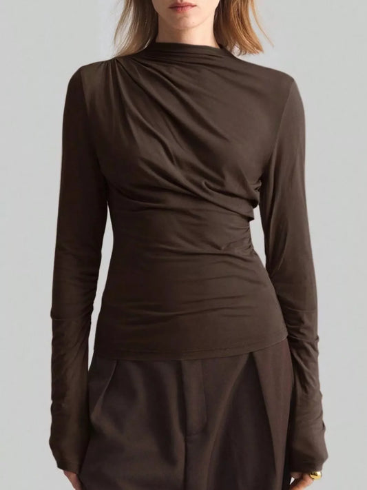 Elegant Drape Front Long Sleeve T-Shirt