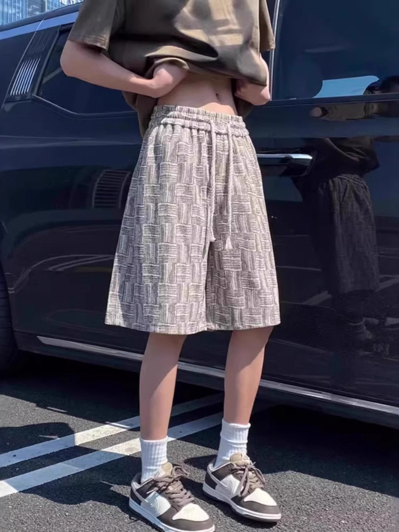 Men's Plus Size Textured Drawstring Casual Shorts