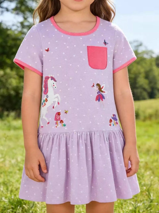 Children's Unicorn & Fairy Embroidered Ruffle Hem Dress