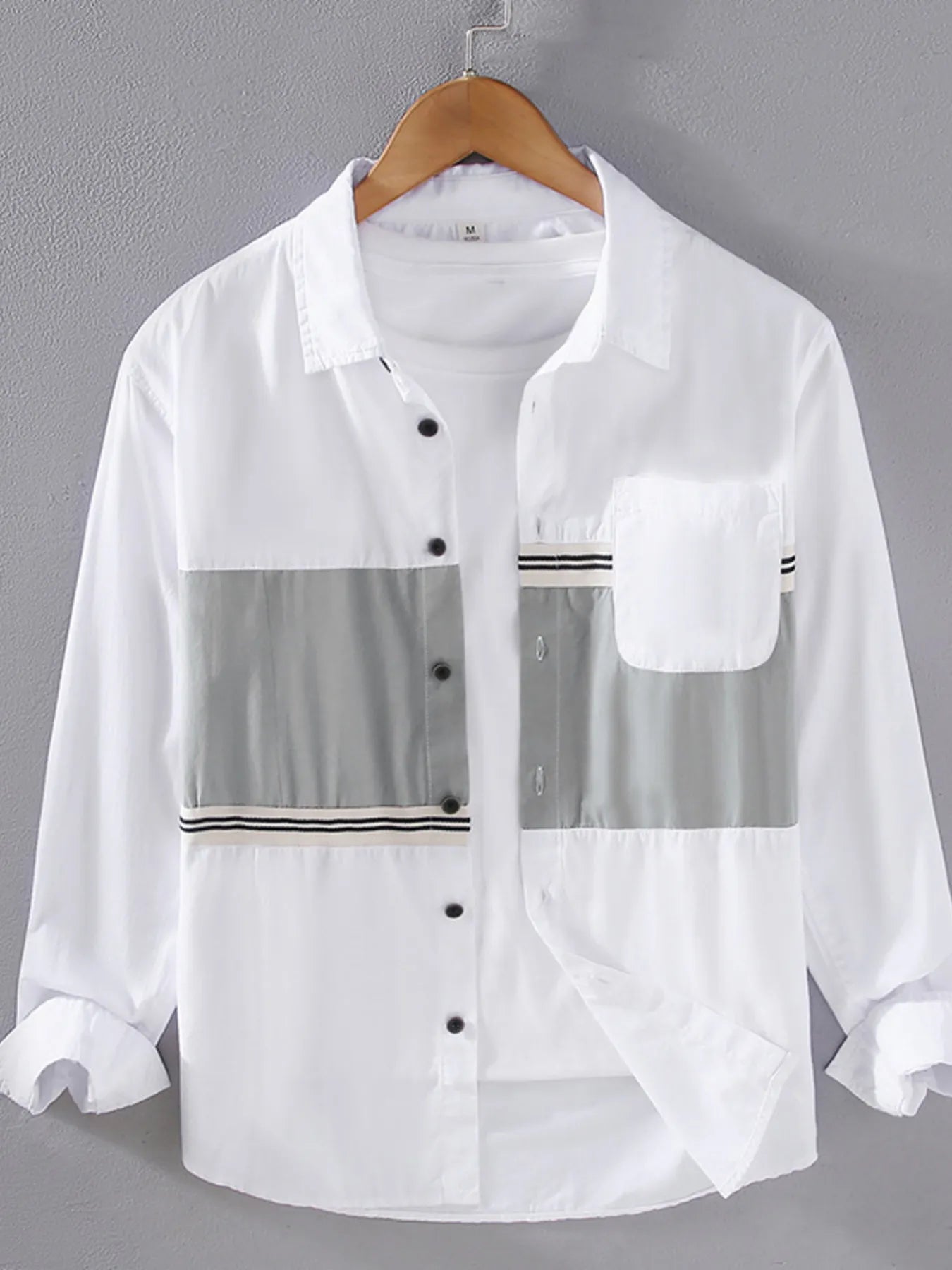 Men's Plus Size Color Block Button Up Long Sleeve Shirt