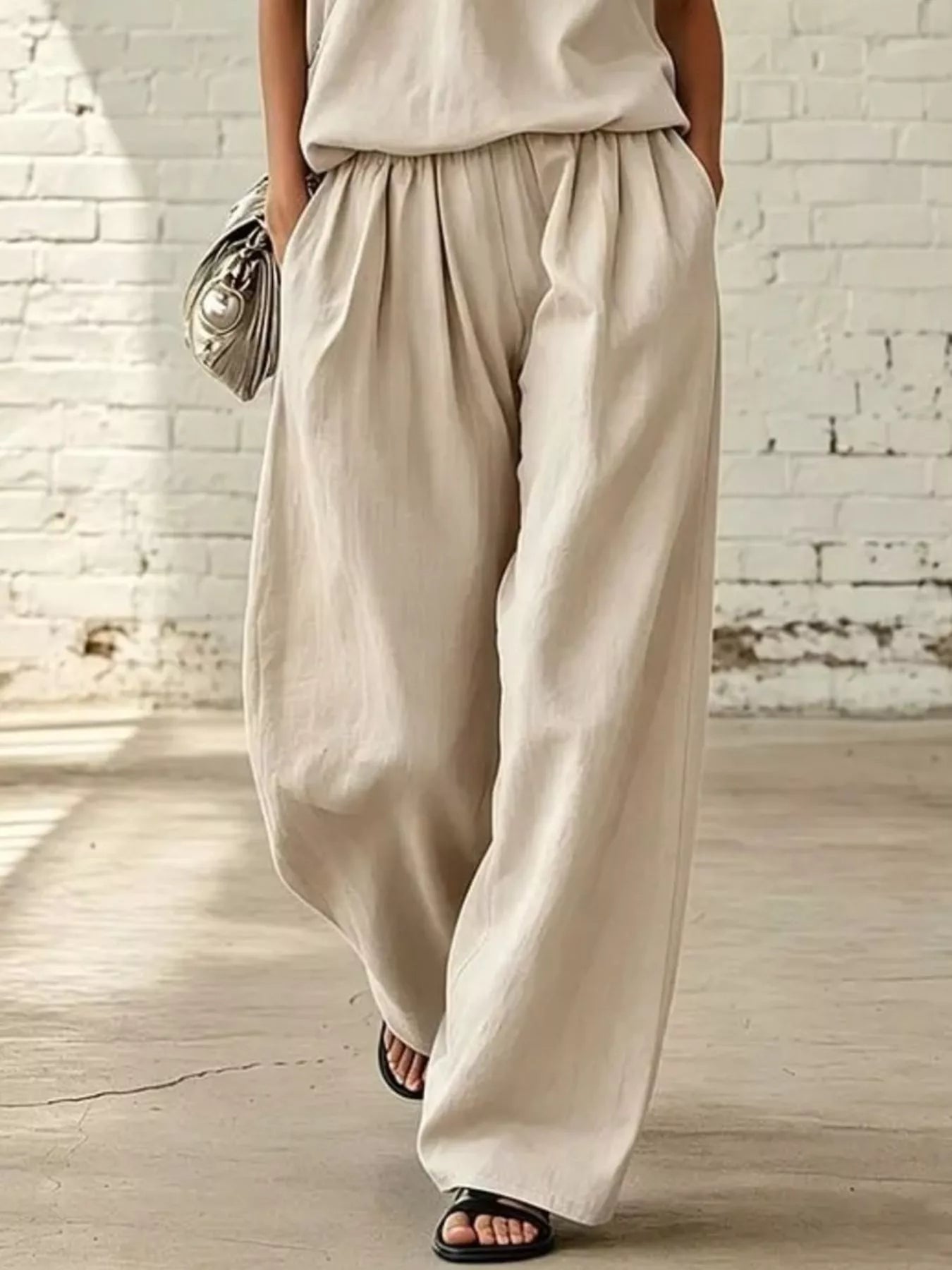 Full Size Sleeveless Top and Wide-Leg Pants Set Plus Size