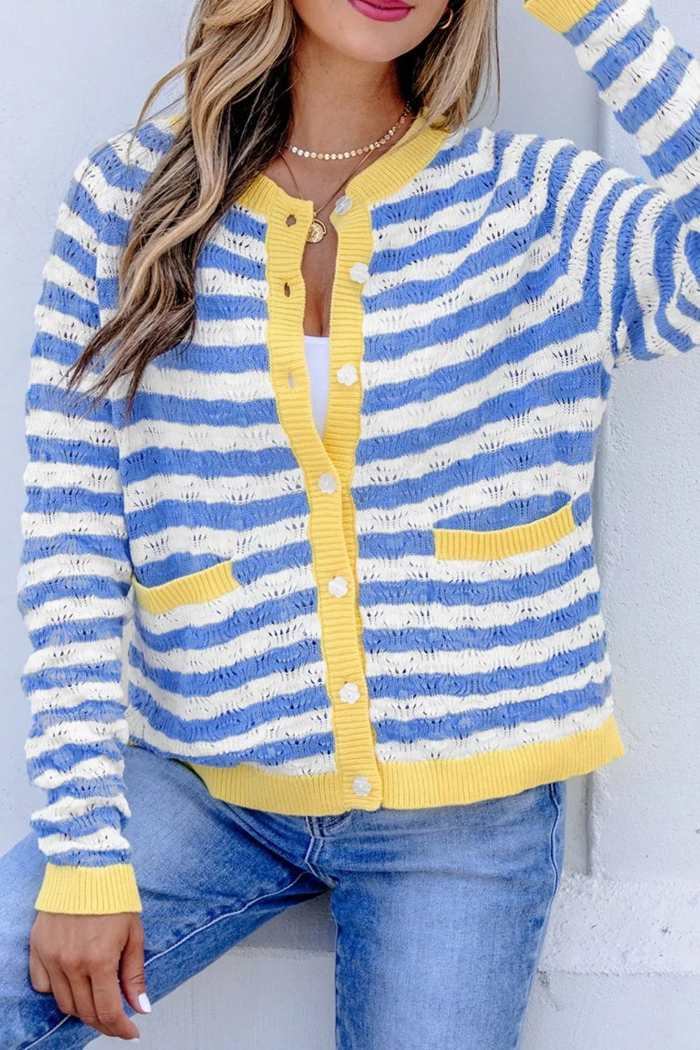 Striped Knit Button Up Cardigan