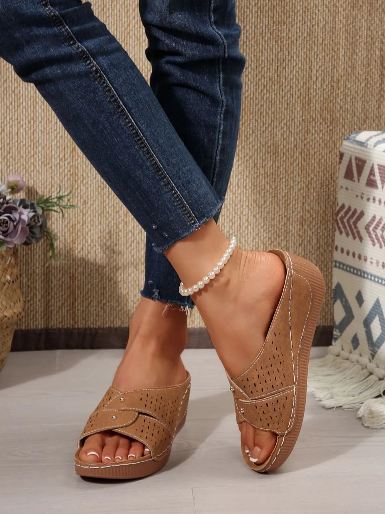 Hollow Out Wedge Comfort Sandals