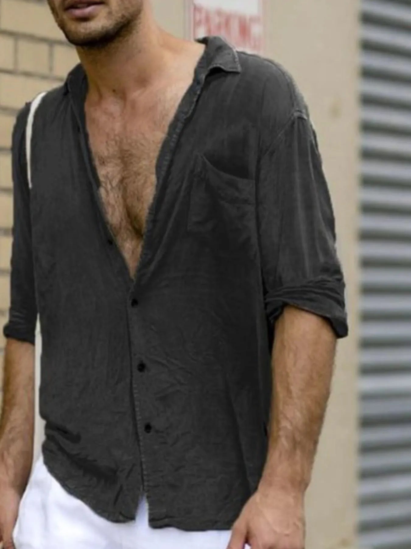 Men's Plus Size Solid Color Button Up Shirt