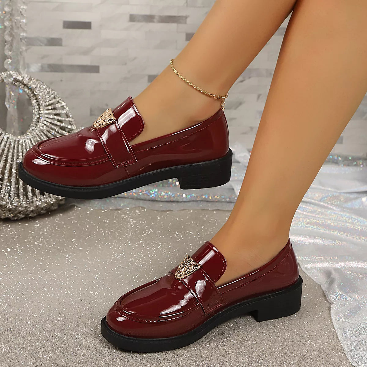 Round Toe Block Heel Loafers