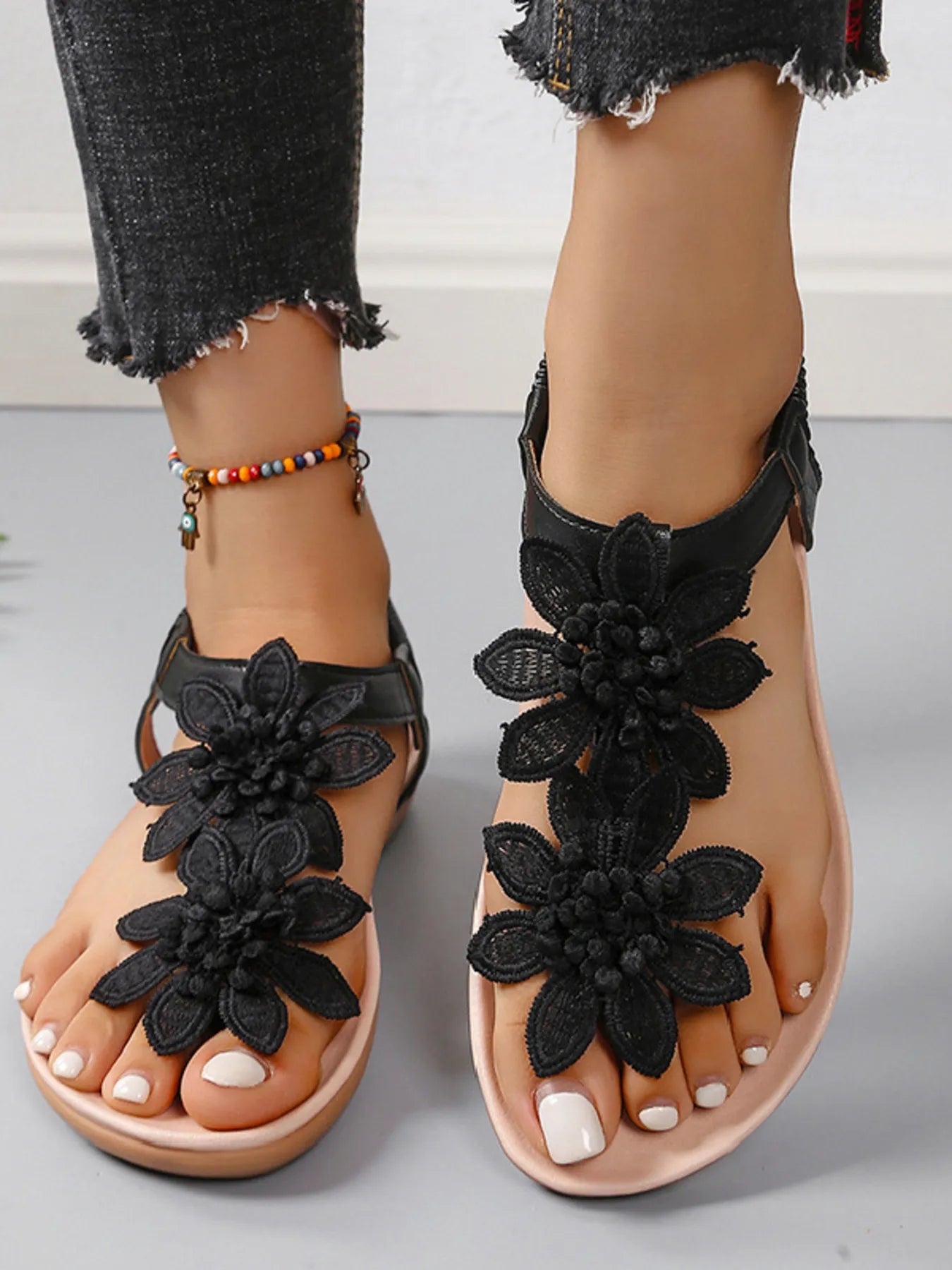 Flower Open Toe Flats Sandals