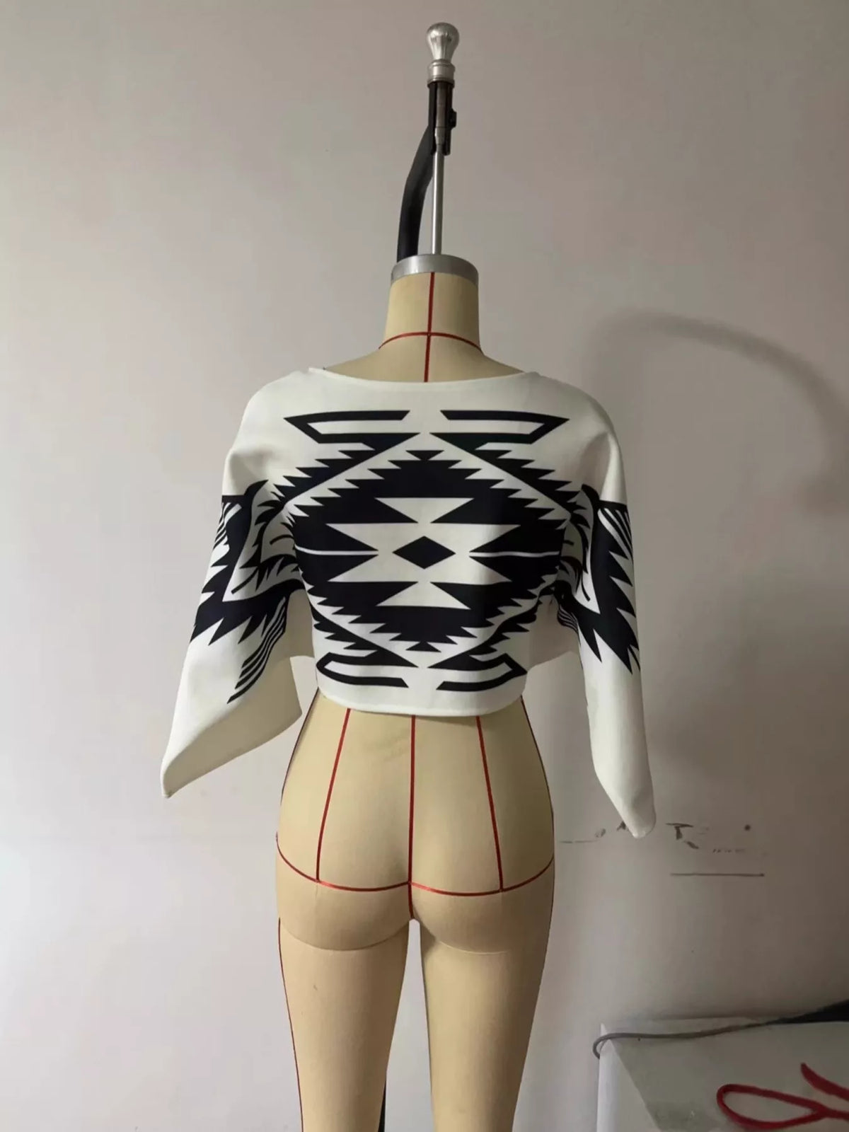Geometric Pattern Cropped Knit Top