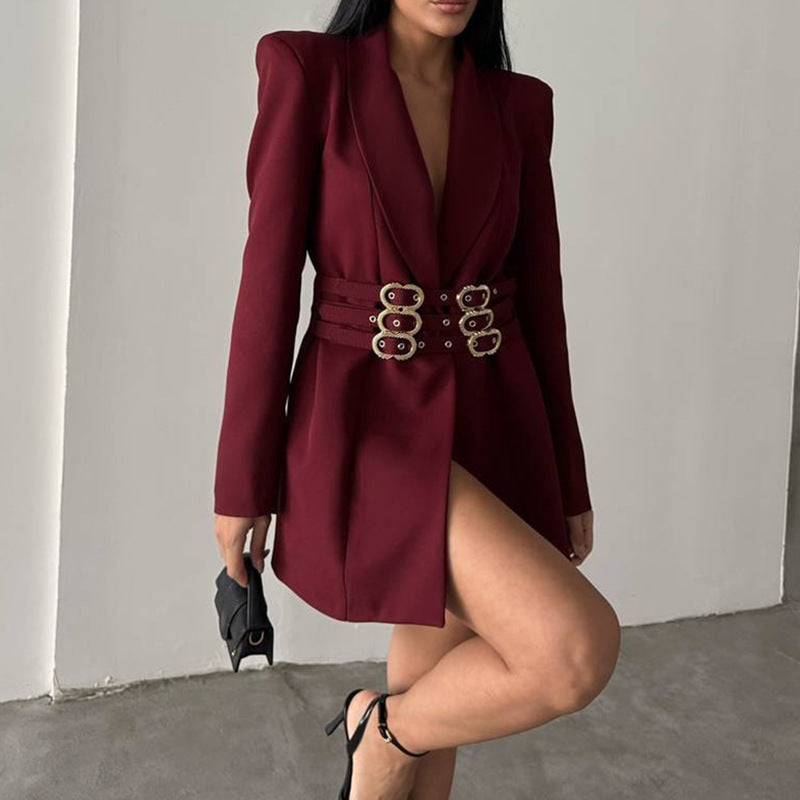 Commuter-style, Waist-cinching, Slim-fit Solid-color Blazer (See size chart where applicable)
