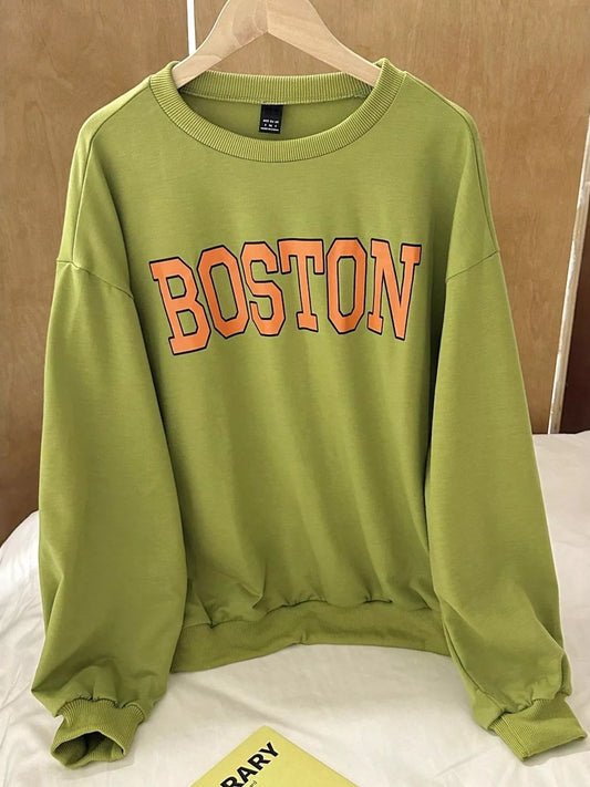 Boston Graphic Oversized Crewneck Sweatshirt