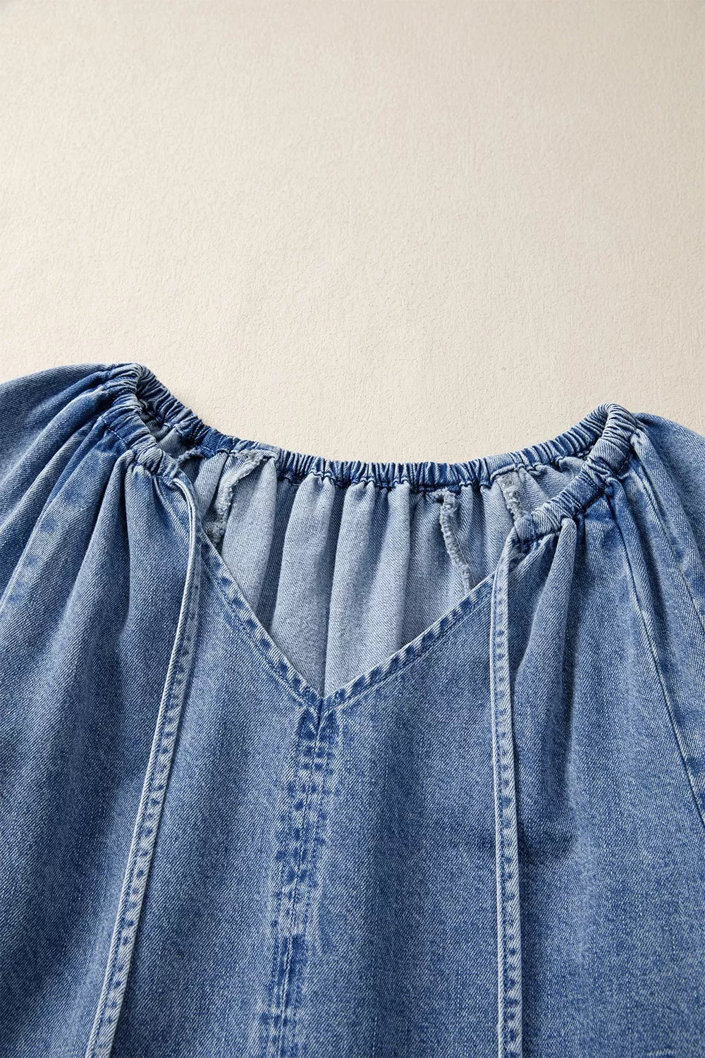 Puff Sleeve V Neck Ruffled Loose Denim Mini Dress