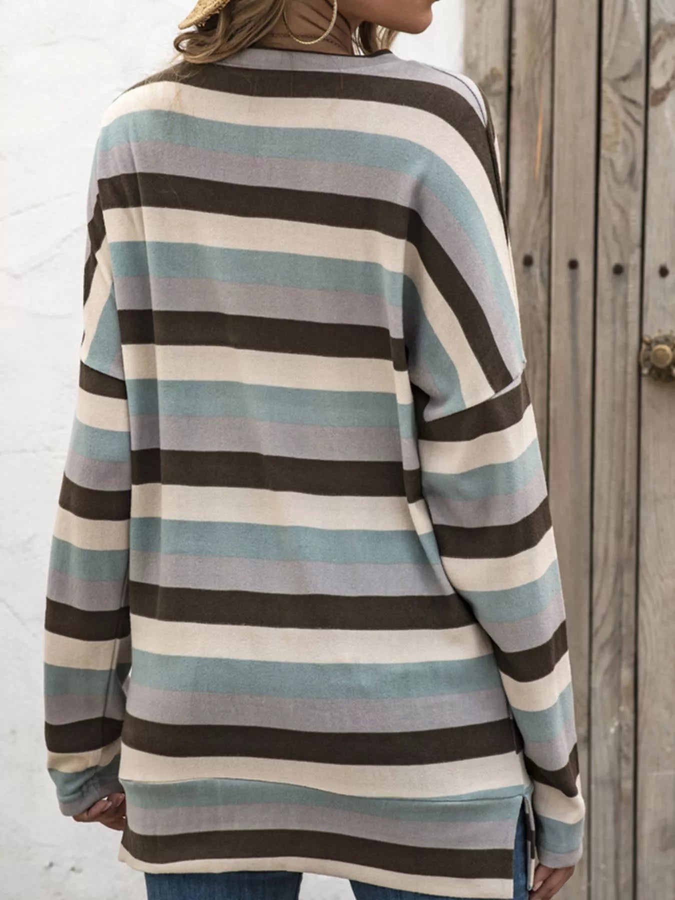Full Size Casual Striped Long Sleeve Crew Neck Top Plus Size