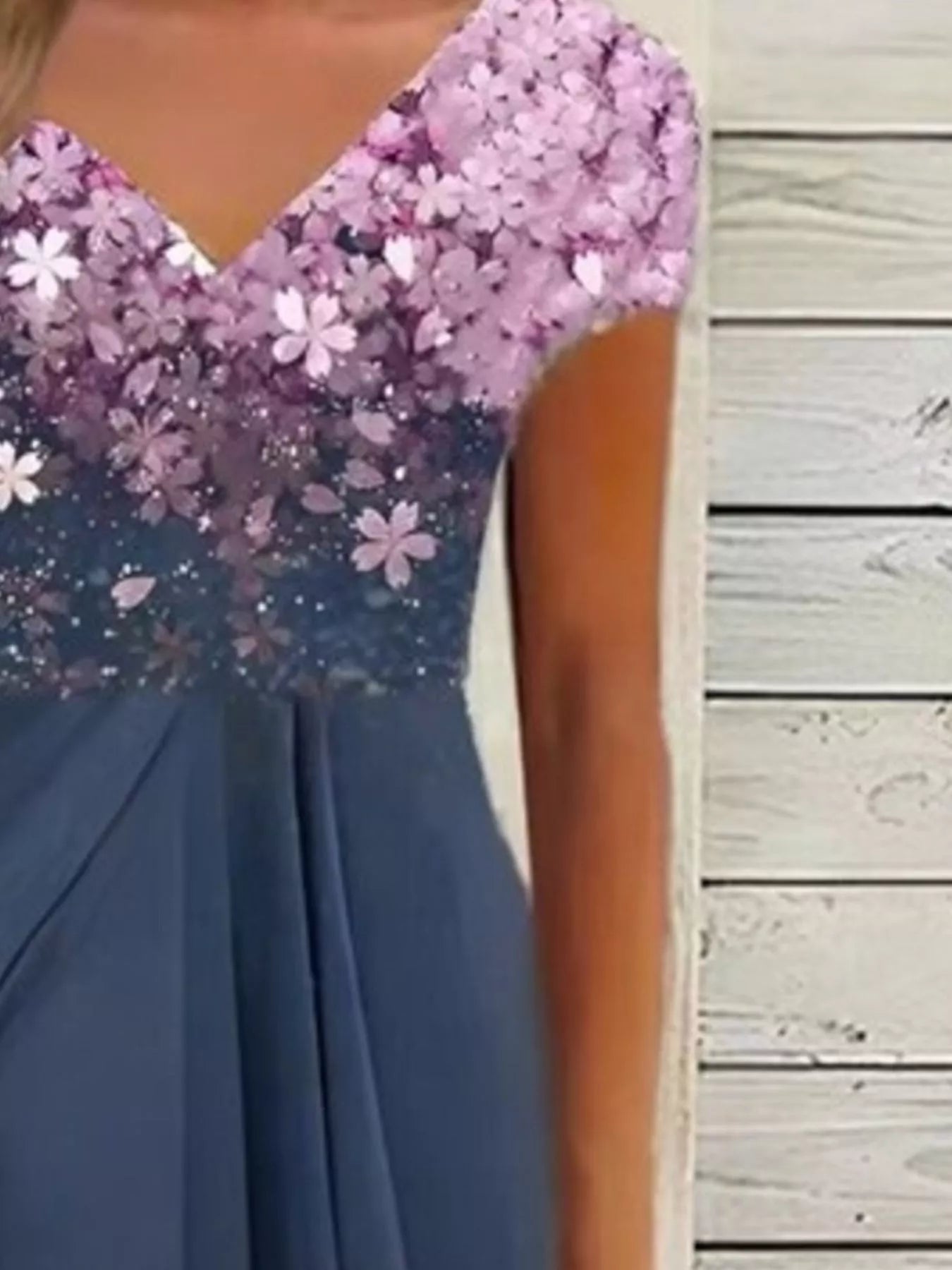 Elegant Full Size Floral V-Neck Midi Dress Plus Size