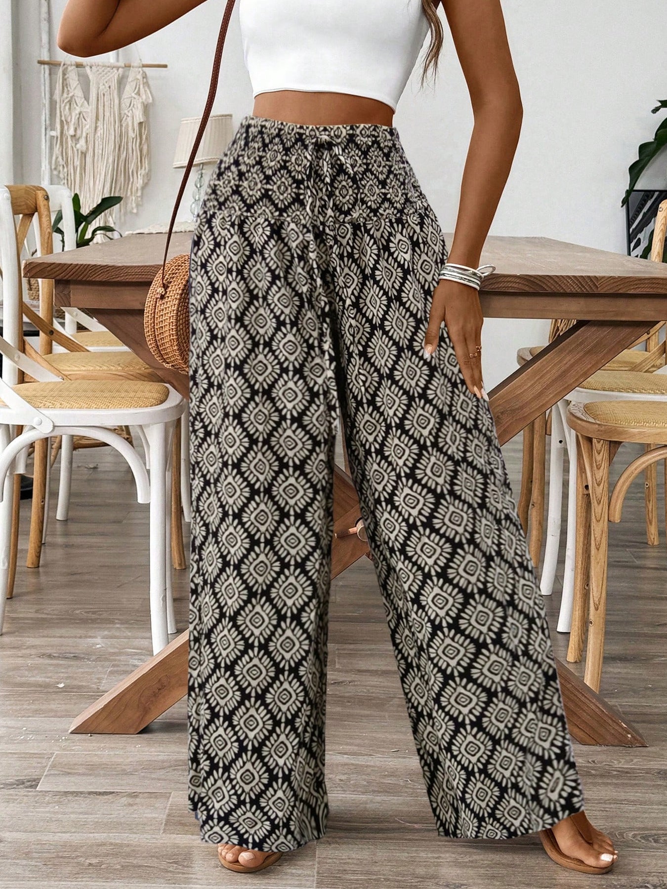 Printed Wide Leg Pants