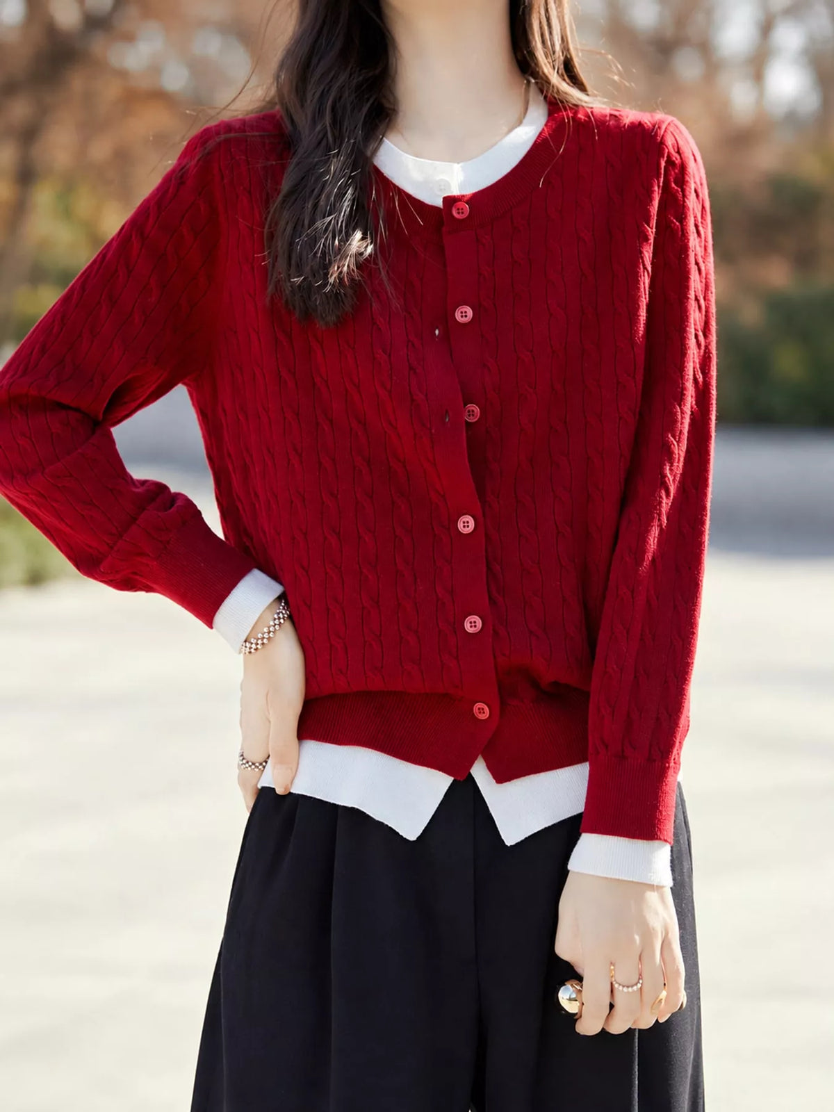 Cable-Knit Button-Down Cardigan