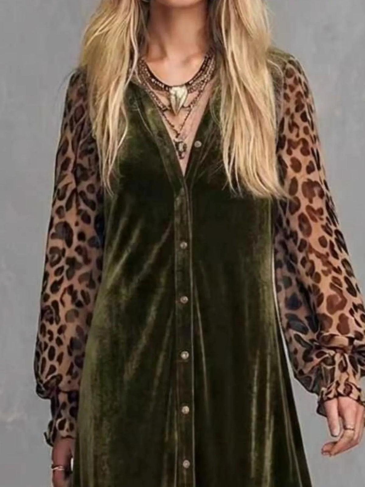 Leopard Velvet Button-Down Maxi Dress
