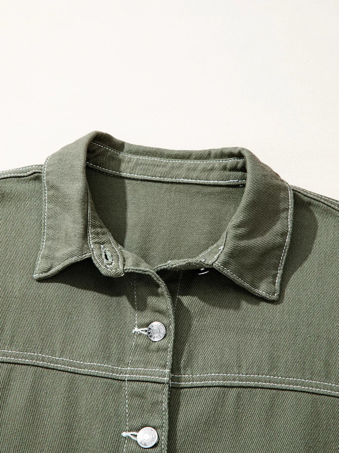 Patched Pocket Collared Button Front Boyfriend Denim Jacket