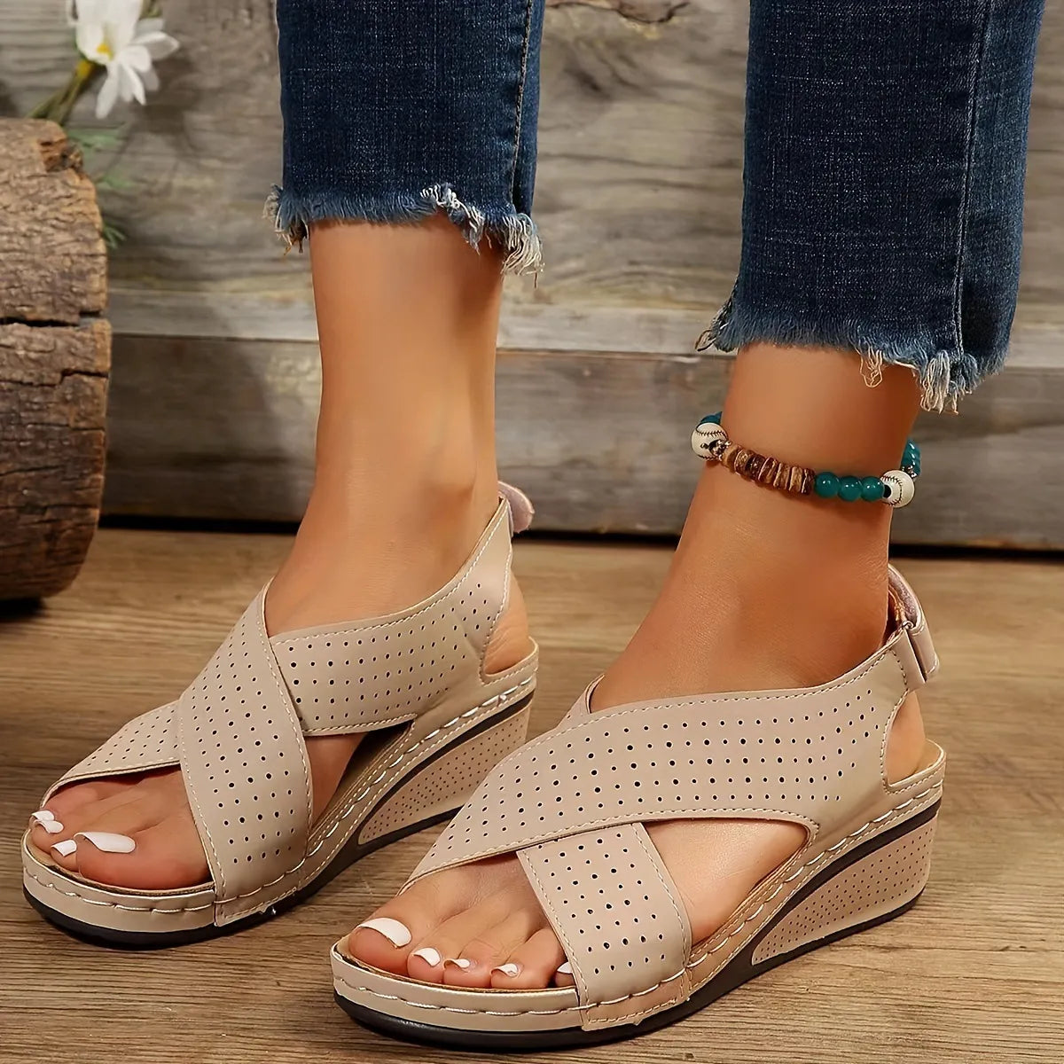 Criss-Cross Comfort Wedge Sandals