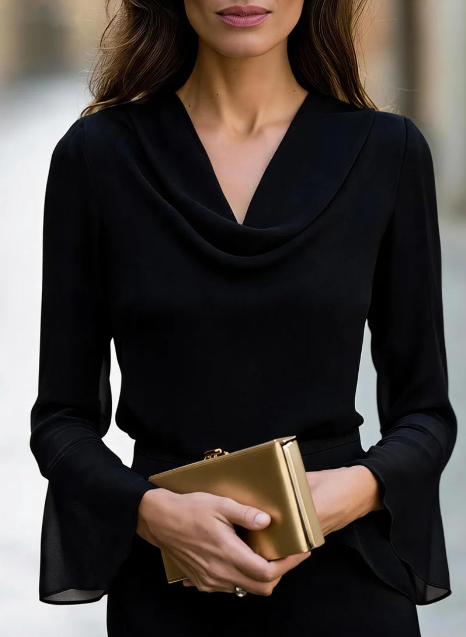 Cowl Neck Trumpet Cuff Blouse