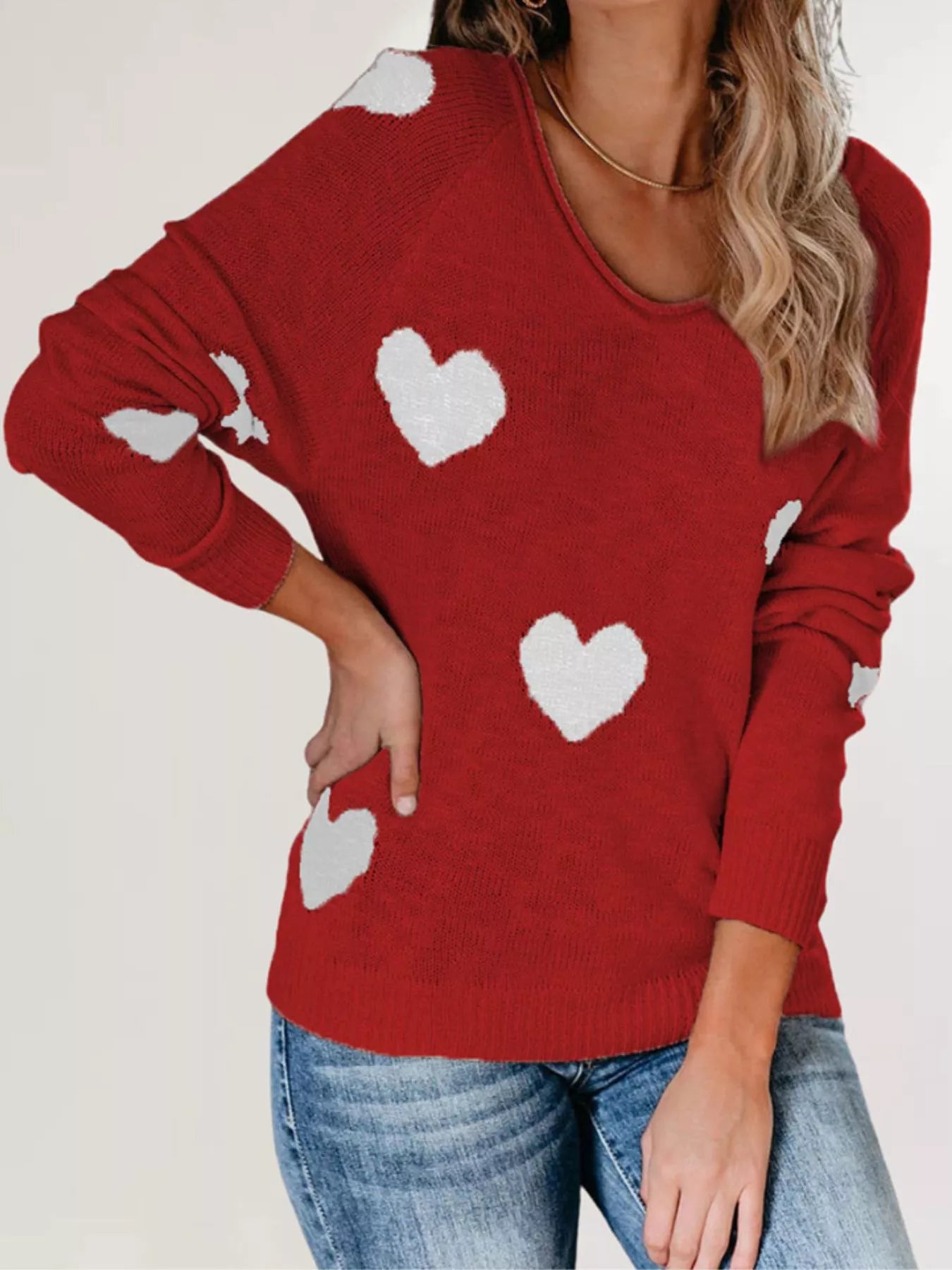 Heart Pattern Raglan Sleeve Sweater