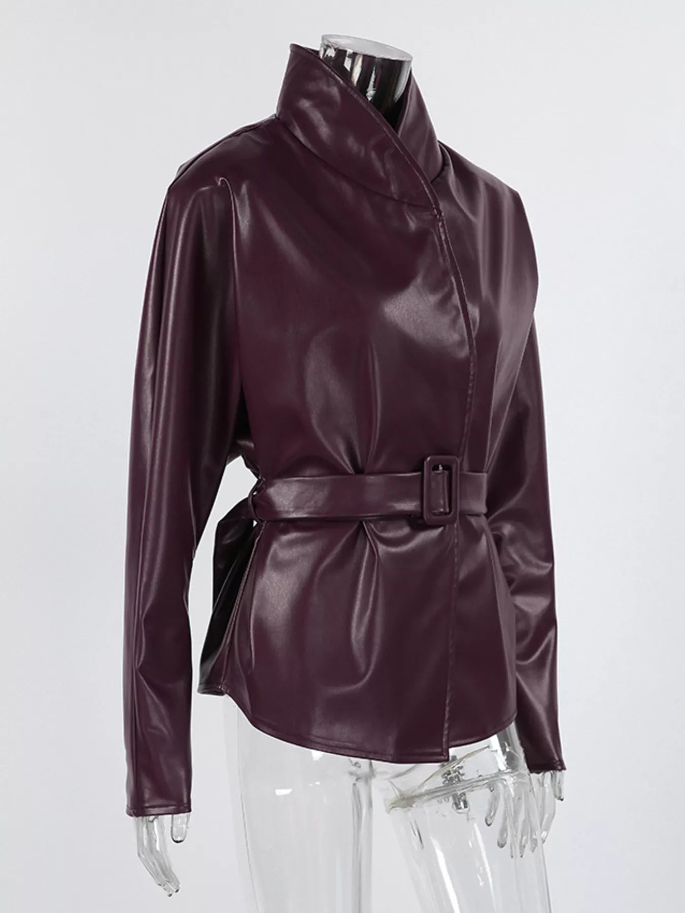 Faux Leather Belted Jacket