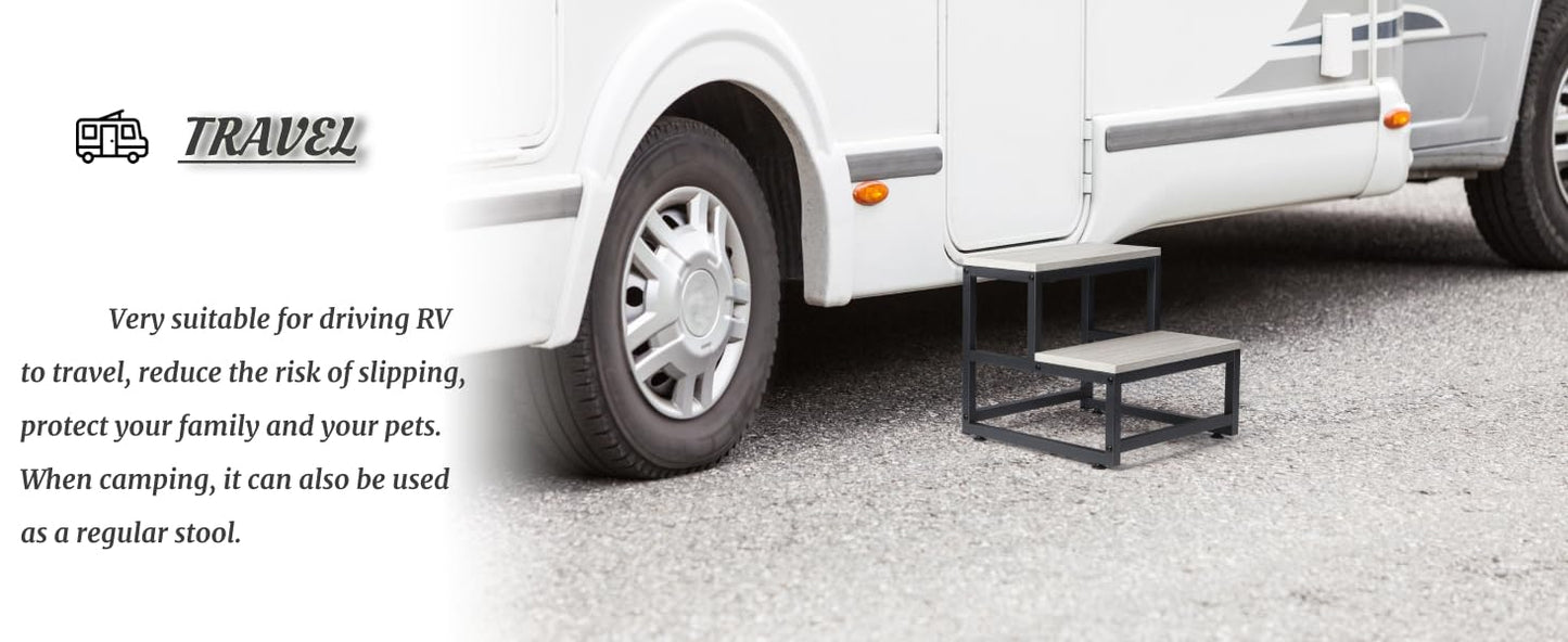 2-Step Stool for Adults & Kids, Heavy-Duty Steel & Wooden, Supports 500lbs, Ideal for Kitchen, Bedroom, Bathroom