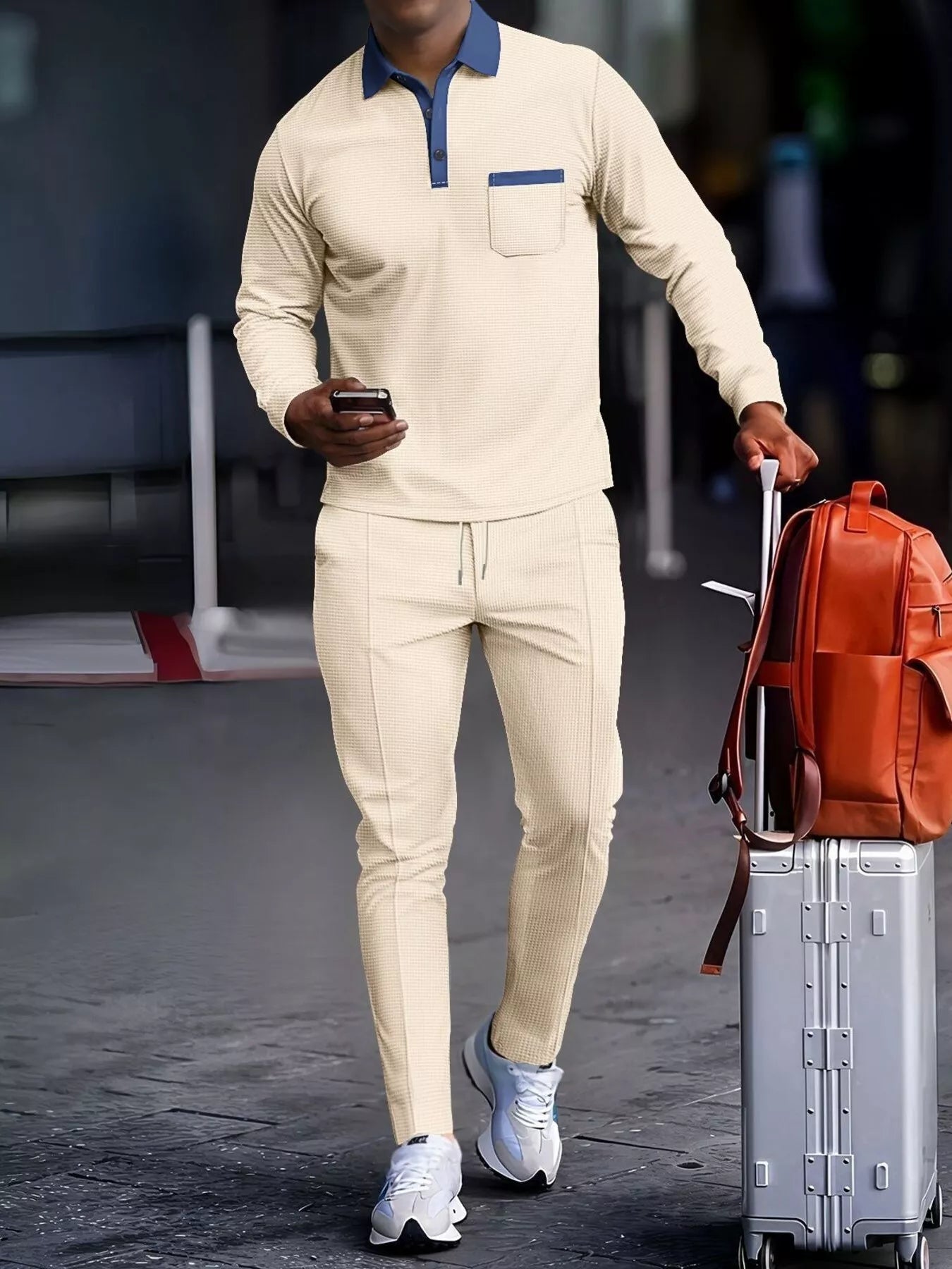 Men's Full Size Long Sleeve Top and Pants Set Plus Size