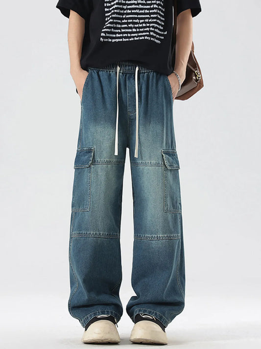 Men's Full Size Vintage Wash Wide Leg Jeans Plus Size