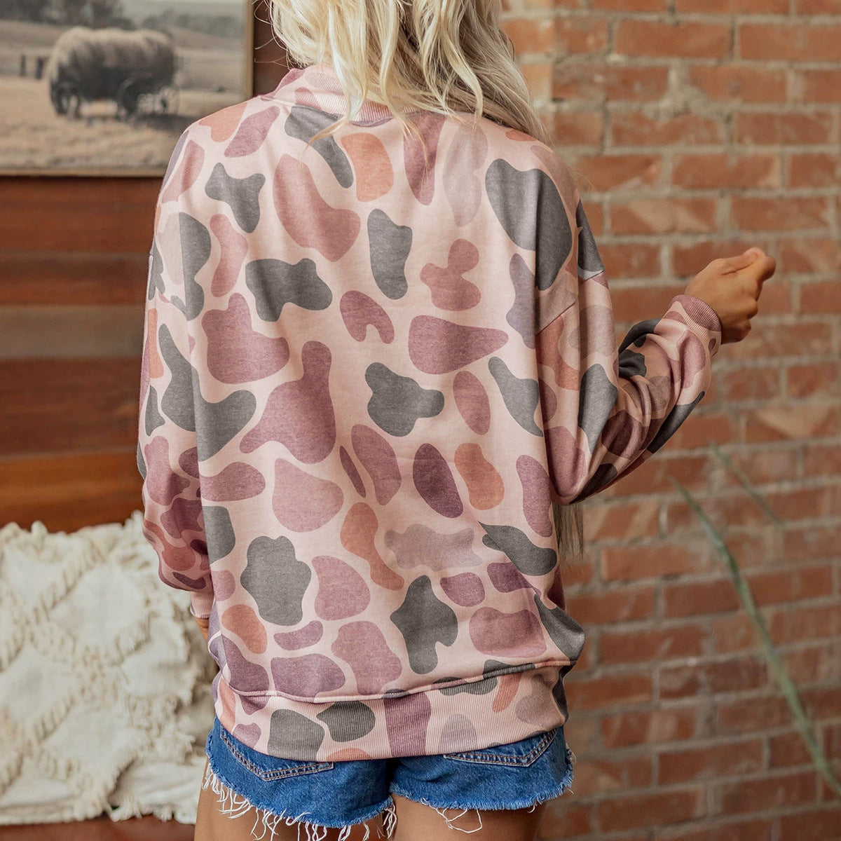 Women's Camouflage Print Color-Block Loose Sweatshirt