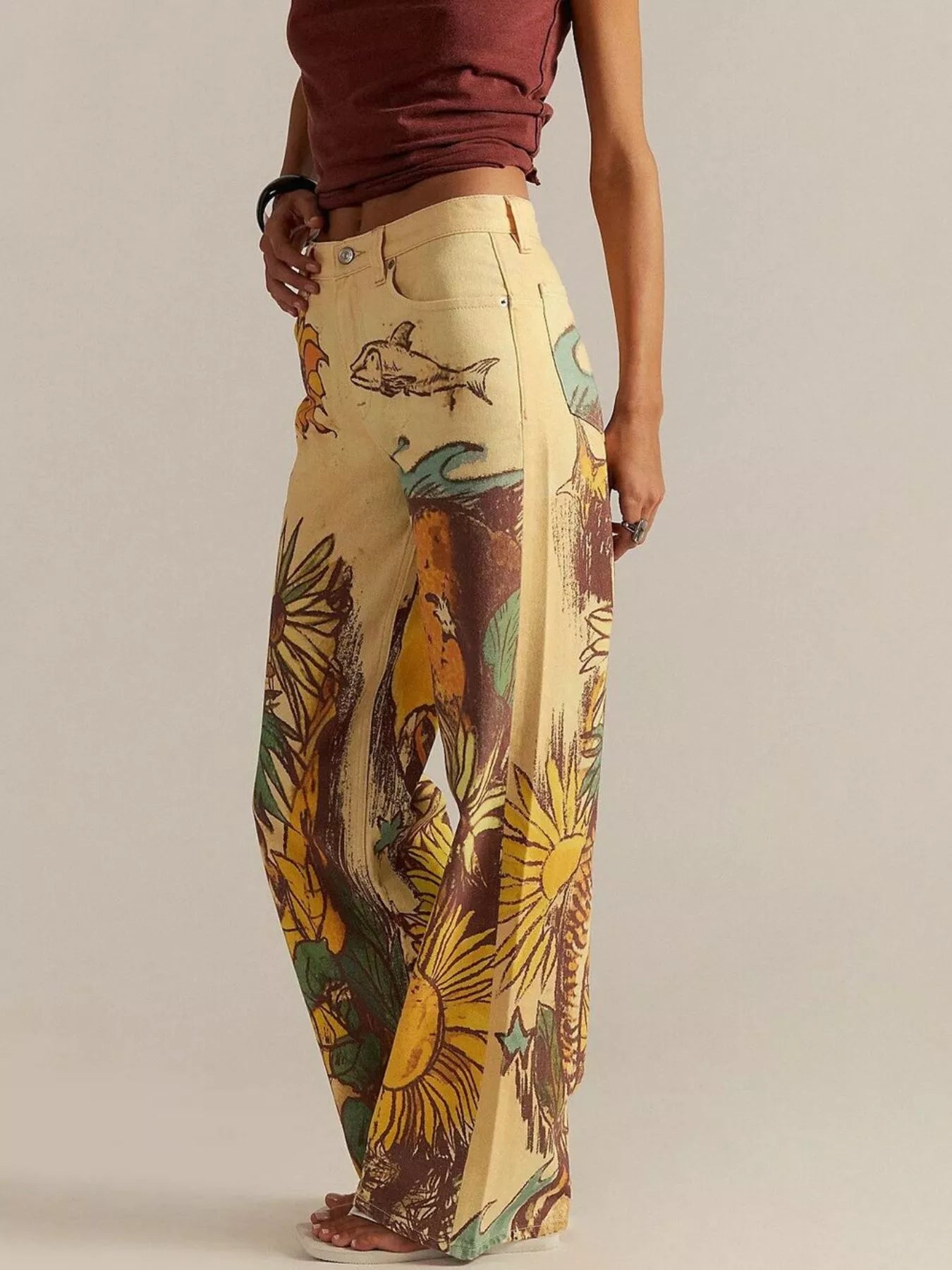 Printed Wide Leg Jeans
