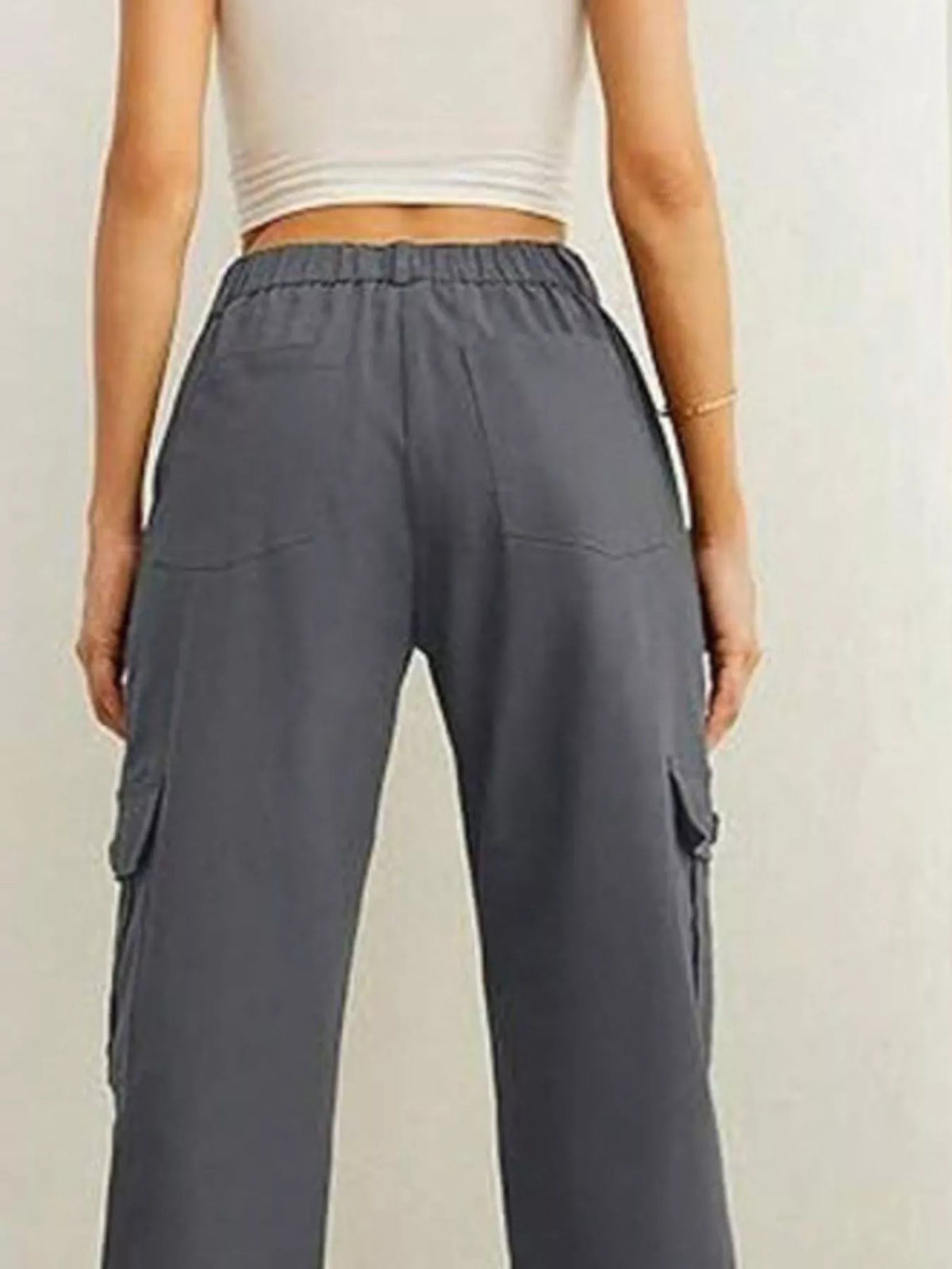 High-Waisted Cargo Pants with Drawstring Cuffs